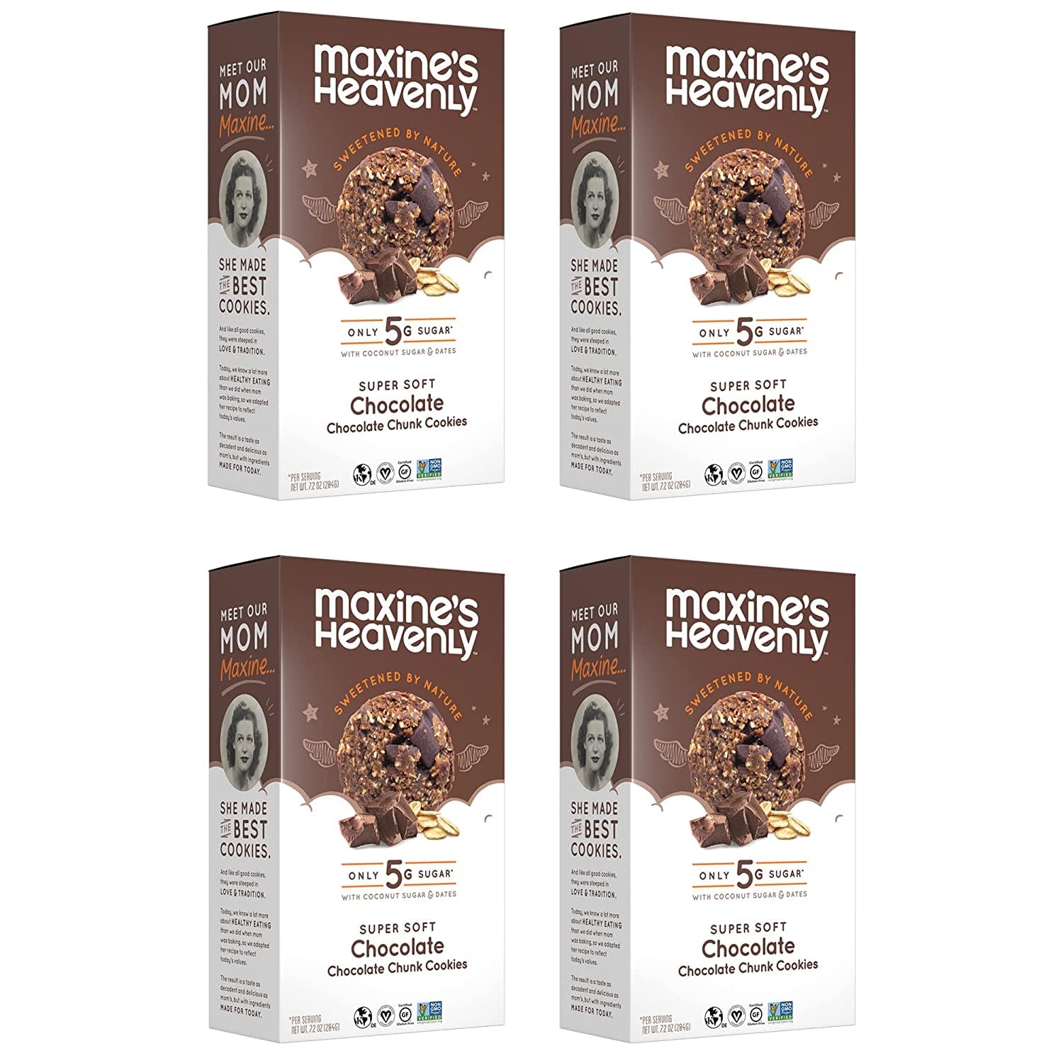 Maxines Heavenly Chocolate Chunk Cookies, Gluten Free, Vegan, Low Sugar, 7.2 oz (4 pack)