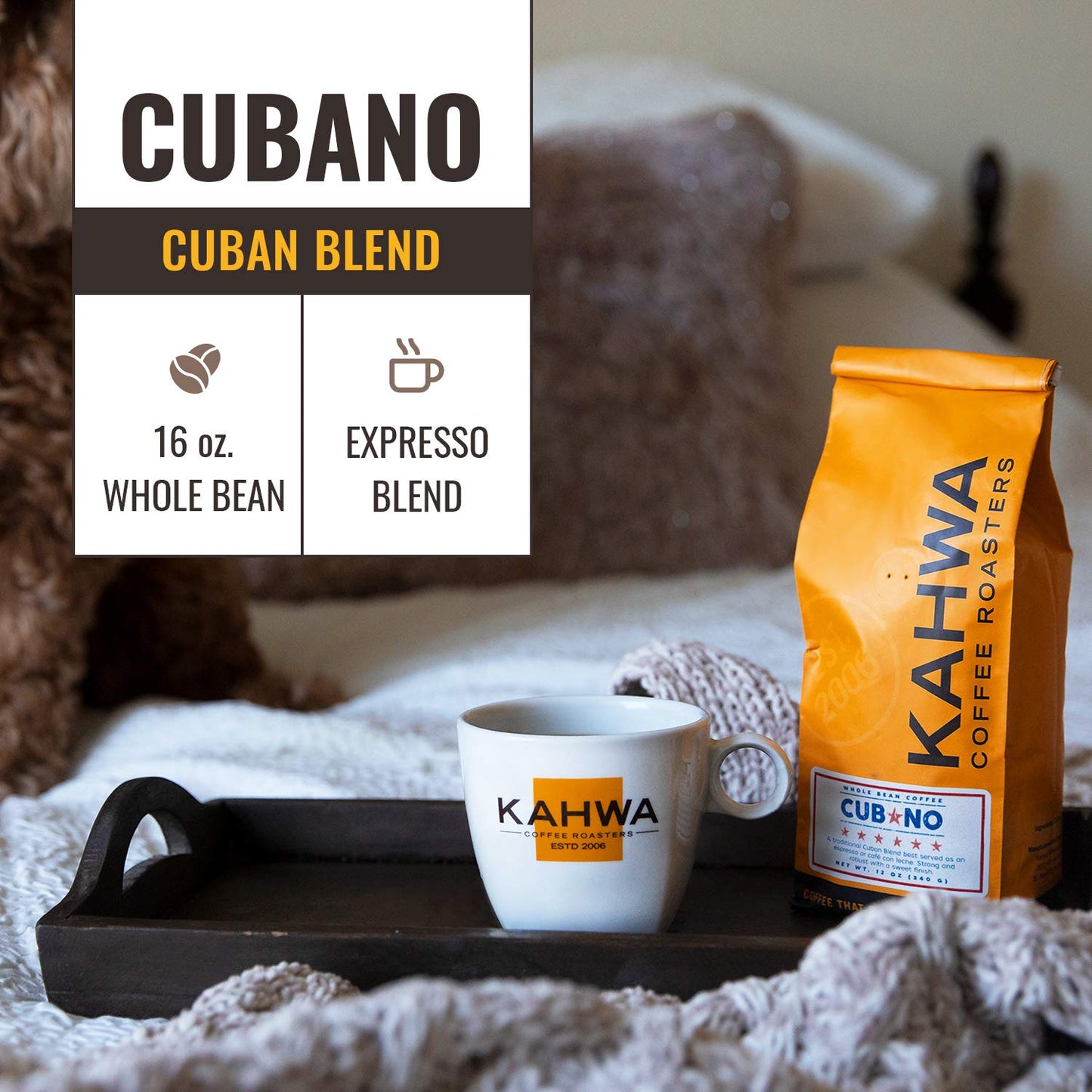 Kahwa Coffee Roasting Cubano Dark Roast Espresso Blend Whole Bean Coffee 1 lb Bag