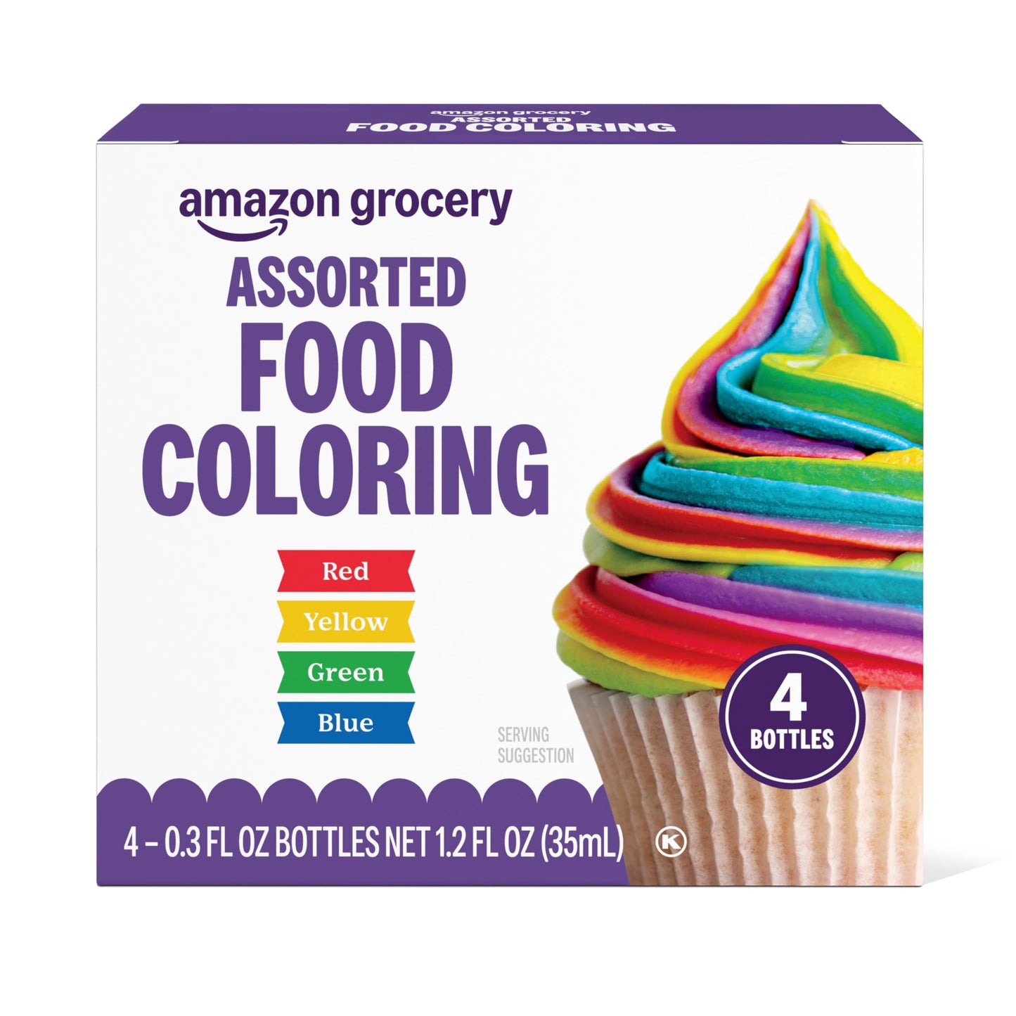 Amazon Grocery Assorted Food Coloring, 1.2 Fl Oz Bottles, Pack of 4, Red, Blue, Green, Yellow
