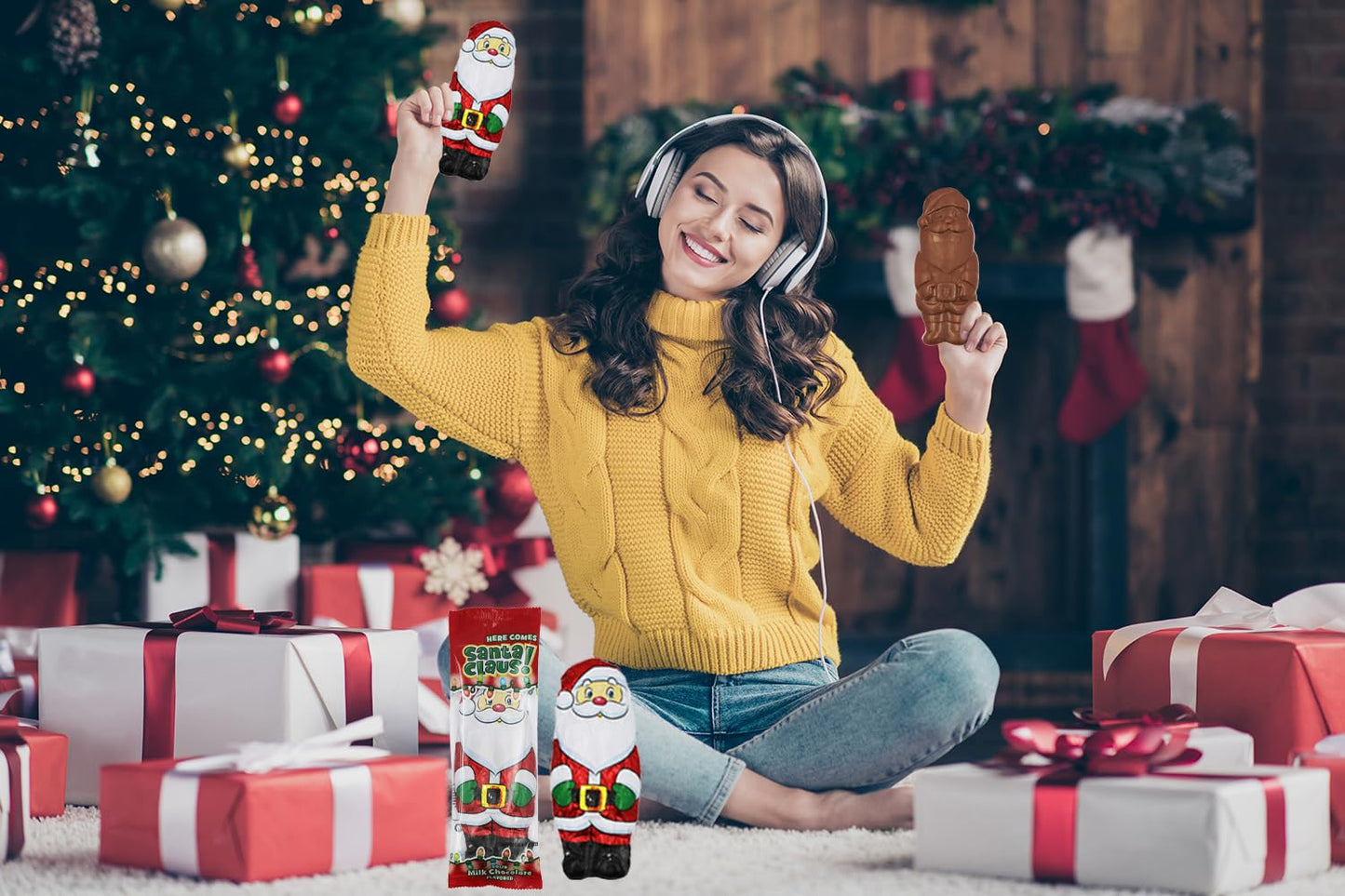 Fruidles Large Christmas Chocolate Santa Holiday Treats, Solid Smooth Milk Chocolate, Party Bag Fillers, Individually Wrapped Fo