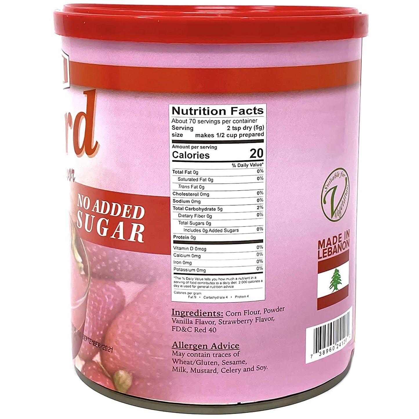TAZAH Strawberry Custard Powder Mix, No Added Sugar, 12.3 Oz (350g) Tin