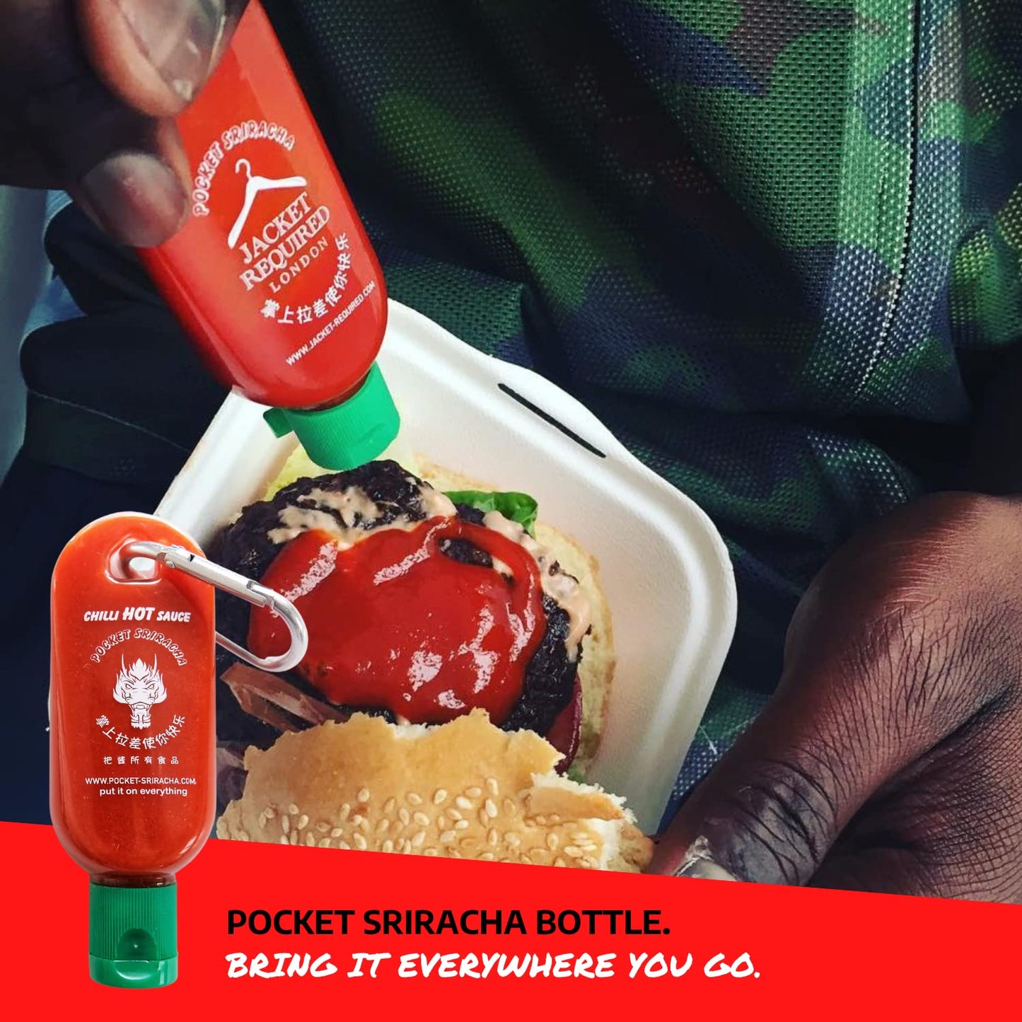 Pocket Sriracha Mini Hot Sauce Keyring Bottle - 3 Pack, Plastic, Great Gift for Sauce Lovers