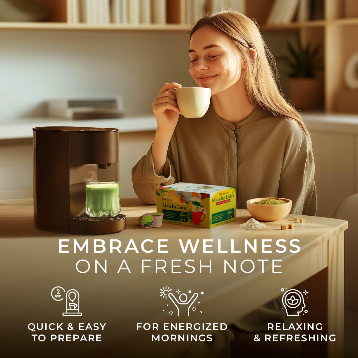 Gya Tea Co Matcha Latte Green Tea Gift Set, 16 ct - High Caffeine Tea Pods for Morning Refreshment