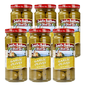 SANTA BARBARA OLIVE CO | enhanced Individually Hand Stuffed Cocktail Olives | (5oz jars) (Garlic Stuffed) (Pack of 6)