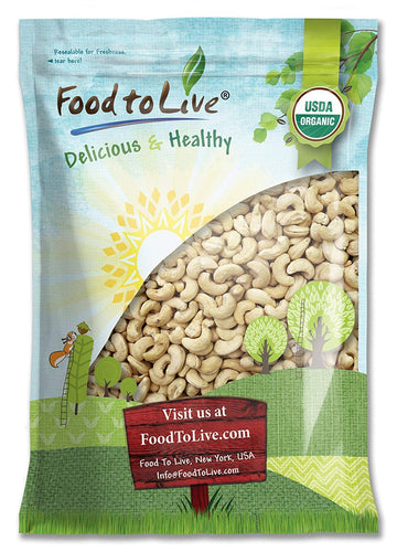 Food to Live Organic Cashews, 8 Pounds - Whole, Size W-240, Unsalted, Non-GMO, Kosher, Raw, Vegan, Bulk