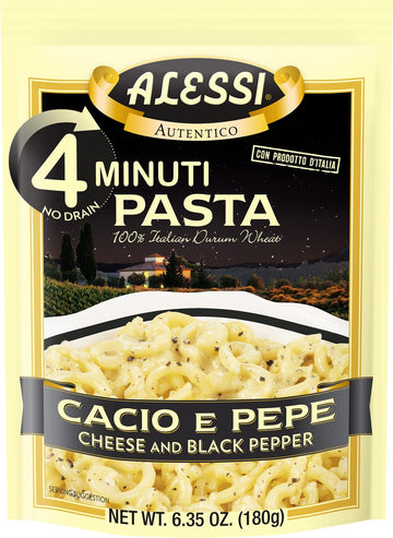 Alessi 4 Minute Pasta, One Dish Quick Meals, Stovetop Or Microwave, Dinner Or Side Ready In Minutes (Cheese & Black Pepper, 6.35 Ounce (Pack Of 6))