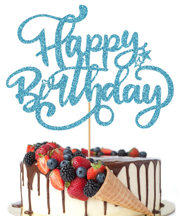 Crseniny Happy Birthday Cake Topper,Blue Glitter Birthday Sign Cake Decorations,Anniversary Party/Birthday Party Decoration Supp