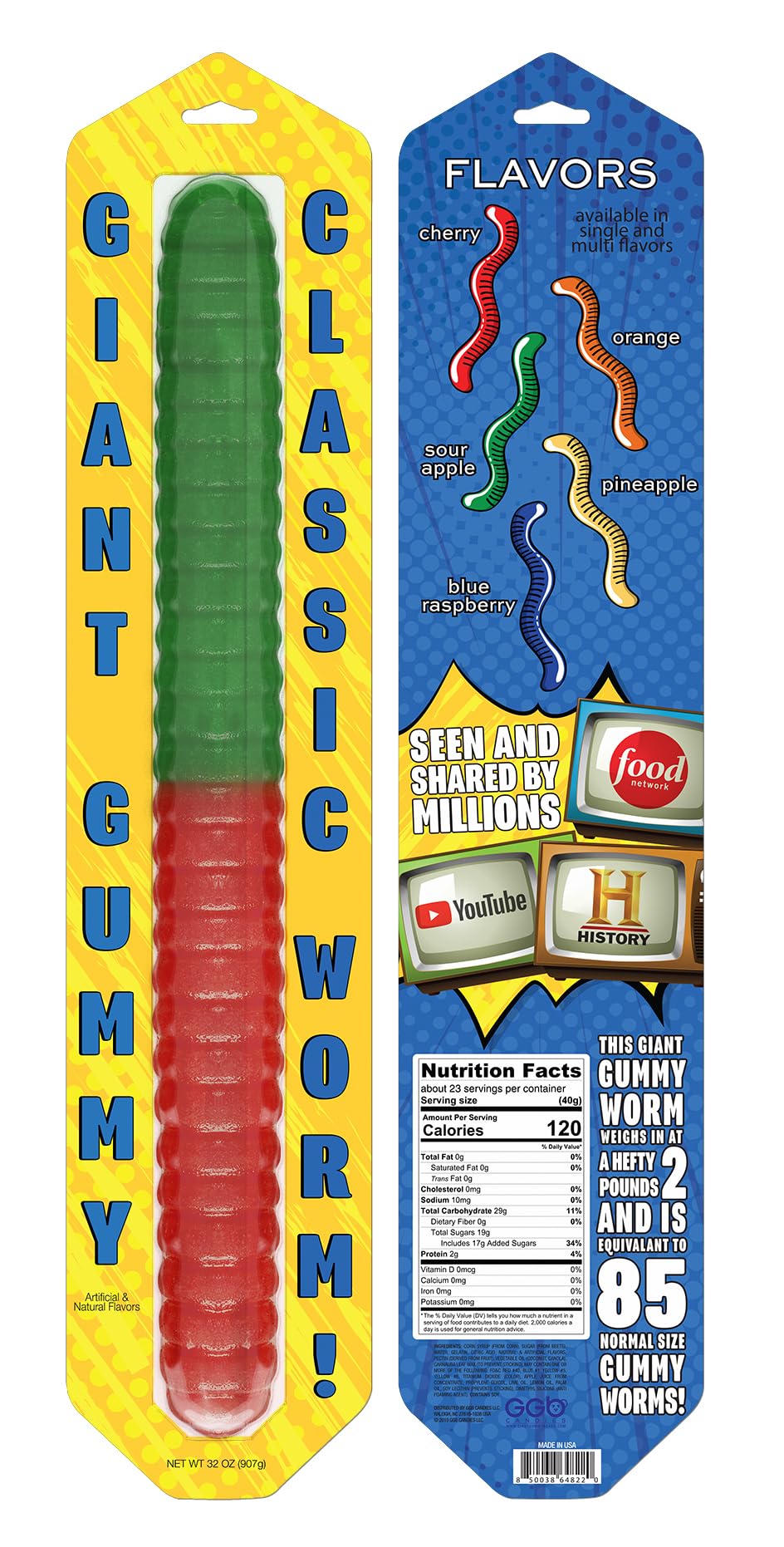 Giant Gummy Worm - Large 2 Pound Gummy Candy With Big Fruity Flavor From Ggb Candies (Cherry/Sour Apple)