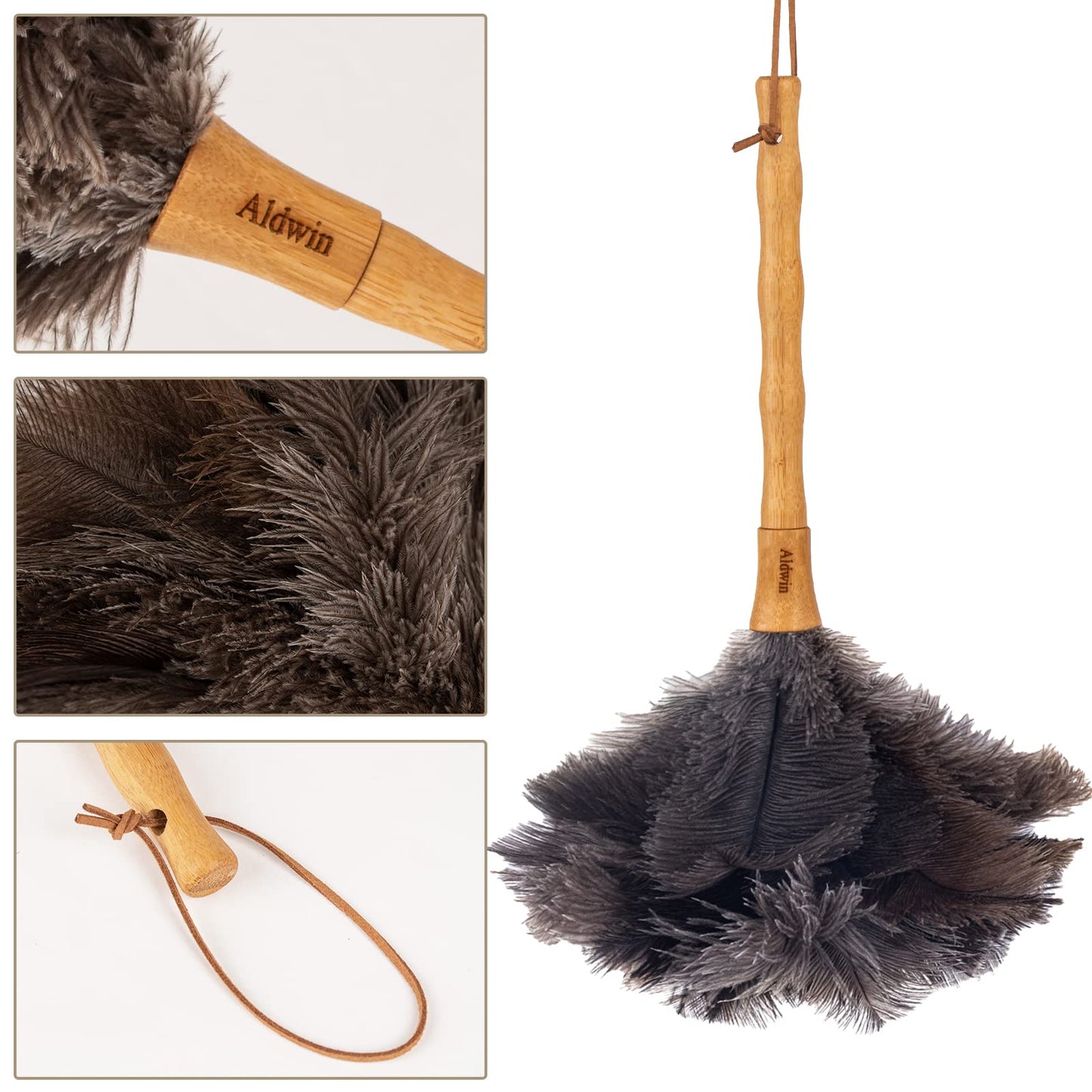 Aldwin Ostrich Feather Duster, 16 Inch With Wood Handle Reusable, Fluffy Natural Feather Duster For Cleaning Supplies Washable,