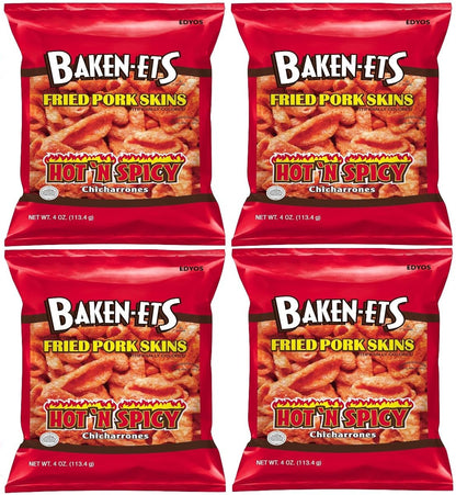 Fried Pork Skins, Hot & Spicy, 4 oz. (Pack of 4)