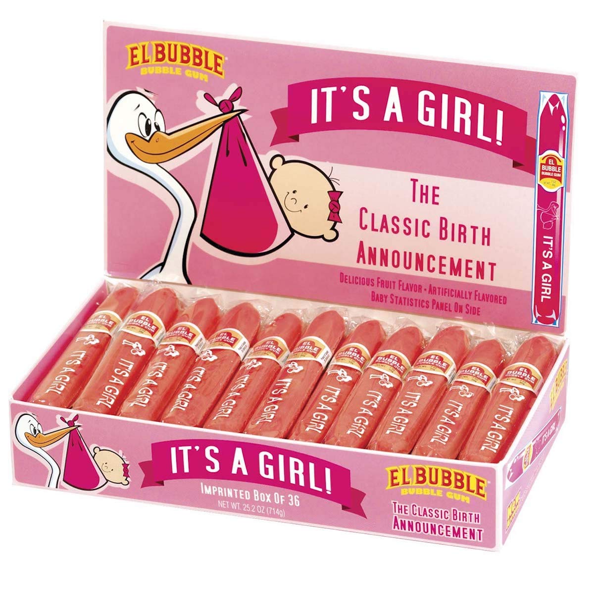 Tootsie Roll Dubble Bubble Its A Girl Bubble Gum Cigars - 36 Count Pack, Pink, Model 6051303
