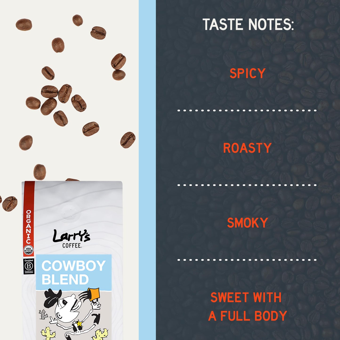 Larry'S Coffee Organic Fair Trade Whole Bean Coffee, Cowboy Blend - Medium Roast, Ideal For Espresso Or Drip Brewing, Rich Flavo