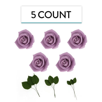 Global Sugar Art Peace Rose Sugar Cake Flower Lavender, 5 Count With Leaves By Chef Alan Tetreault