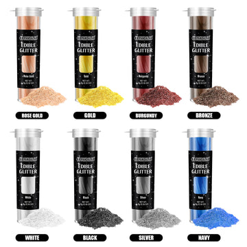 Edible Luster Dust - Food Grade Rose Gold Navy Glitter For Drinks, Wines, Cocktails, 8 Colors Decorating Shimmering Glitter For