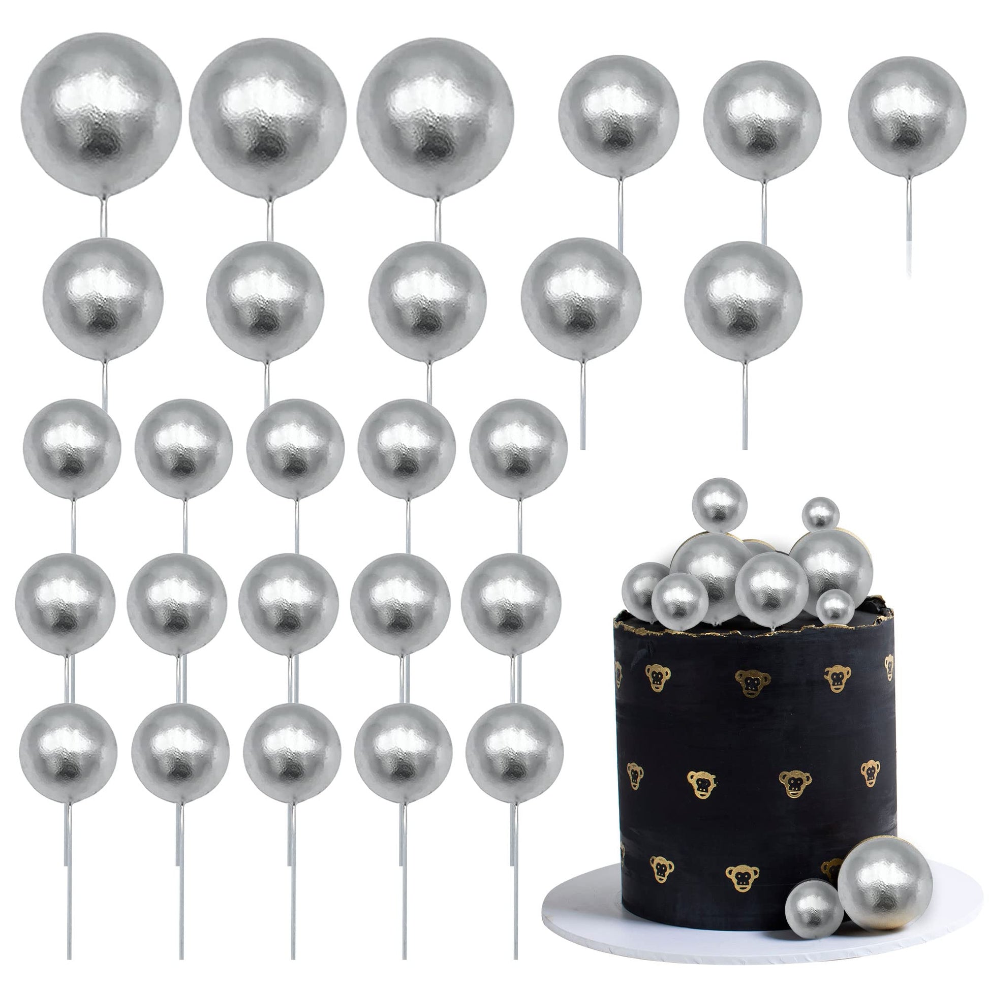 Gyufise 30Pcs Mini Balloon Cake Topper Foam Ball Cake Picks Cupcake Faux Pearl Balls Diy Cake Insert Topper Decoration For Anniv