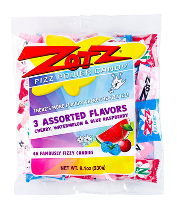 Zotz Fizz Power Candy Assorted - Fruit Flavored Hard Candy With A Fizzy Center | 230G Bag, Single Pack | Cherry, Watermelon & Bl