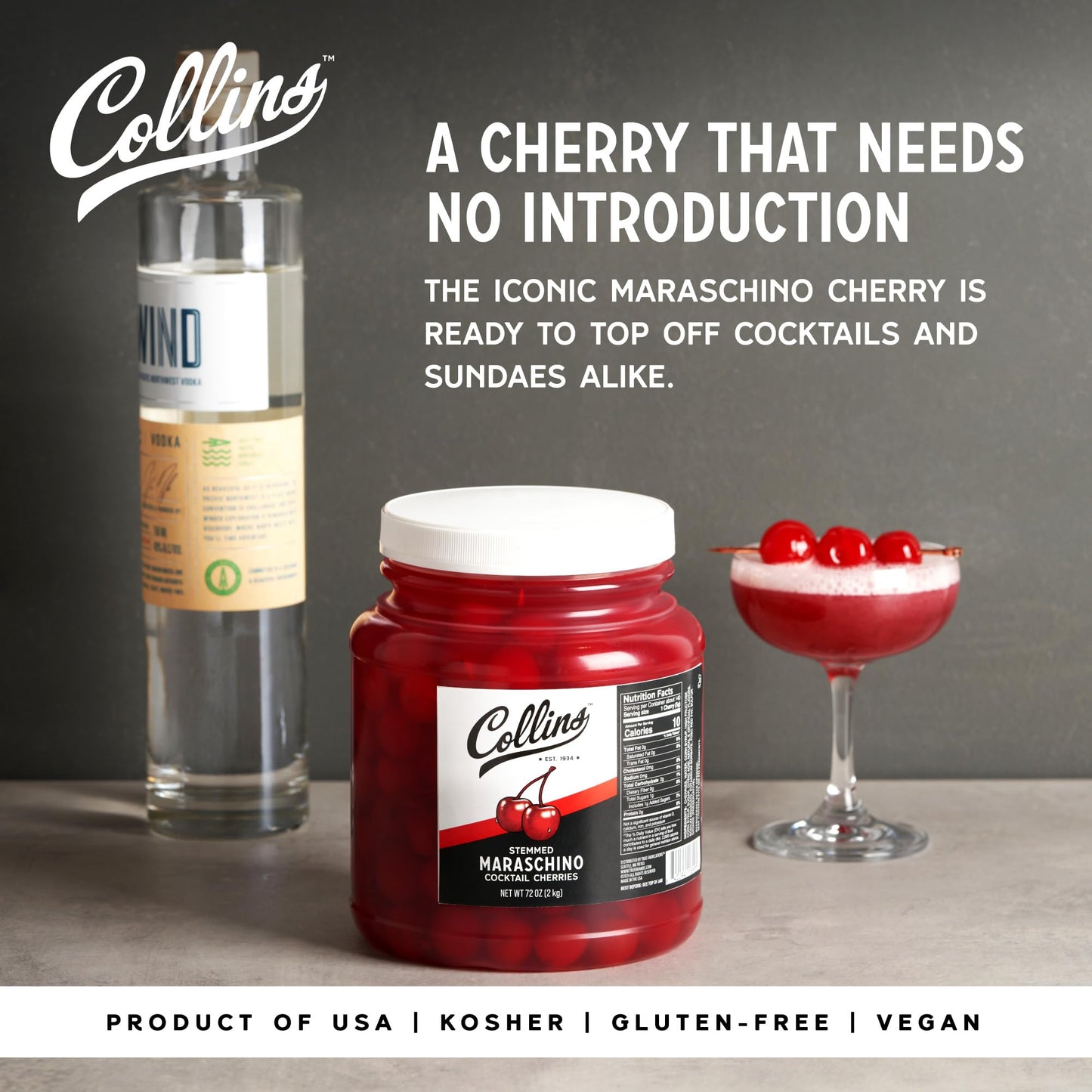 Collins Maraschino-Flavored Cherries Bulk Garnish 72 oz Set of 1 Red