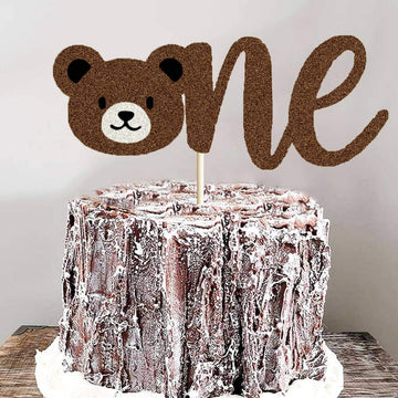 LetDec Bear First Birthday Cake Topper, Brown Paper, 1 Count, Lumberjack Theme, Rustic Buffalo Plaid Decorations