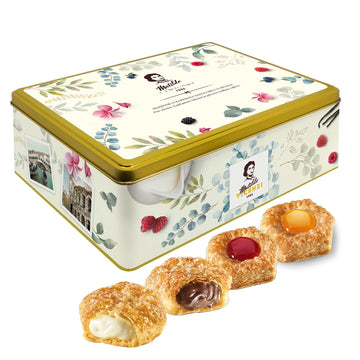 Pasticceria Matilde Vicenzi 5 O'Clock Tea Time Cookie Assortment Gift Tin, Variety Of Butter Flaky Pastries, Chocolate & Vanilla Creme Filled Gourmet Cookies, Bakery Snacks Made In Italy, 13.23Oz (375G)
