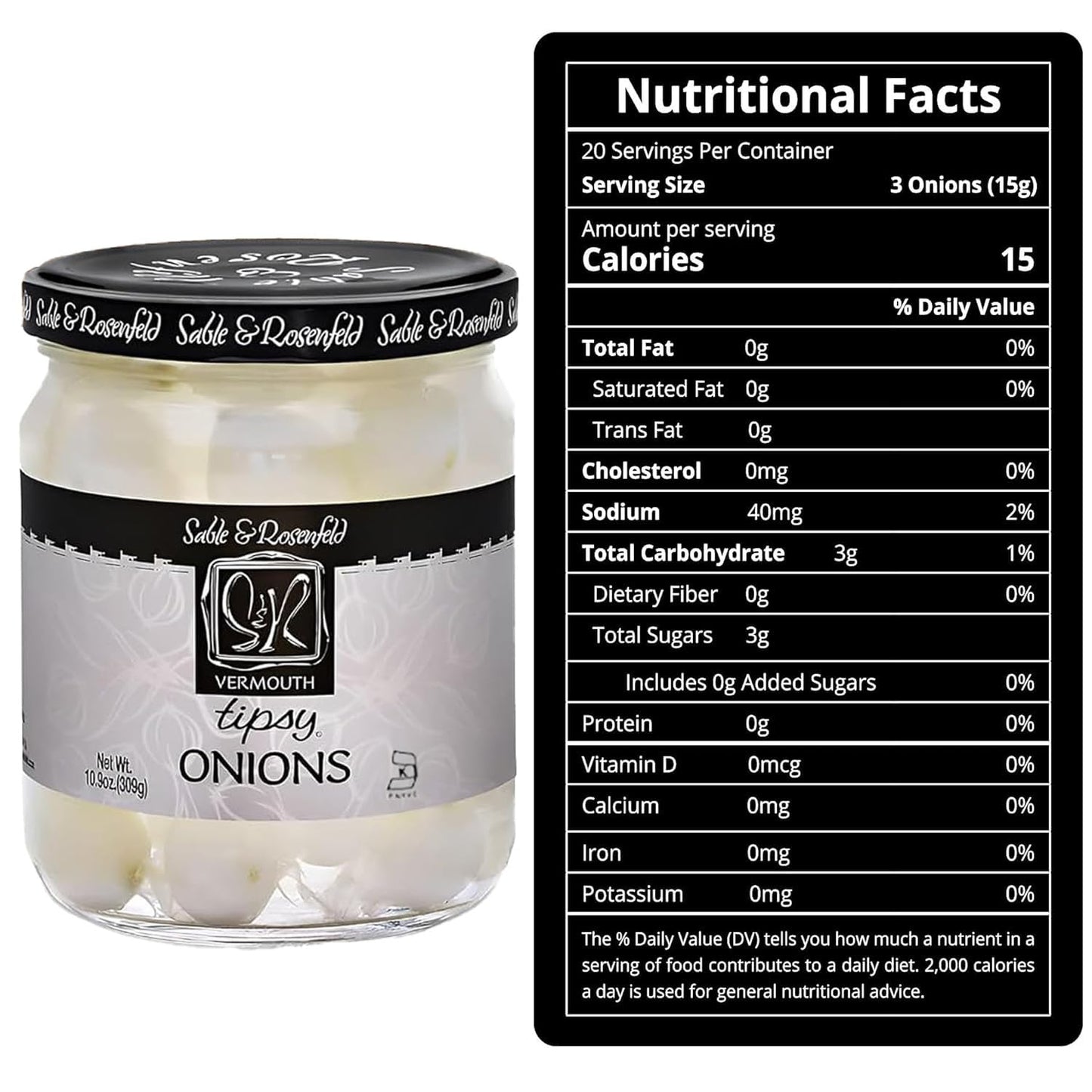 Sable & Rosenfeld Gourmet Pickled Silverskin Onions, 10.9 oz (Pack of 2), Kosher, Gluten-Free, Ideal for Cocktails
