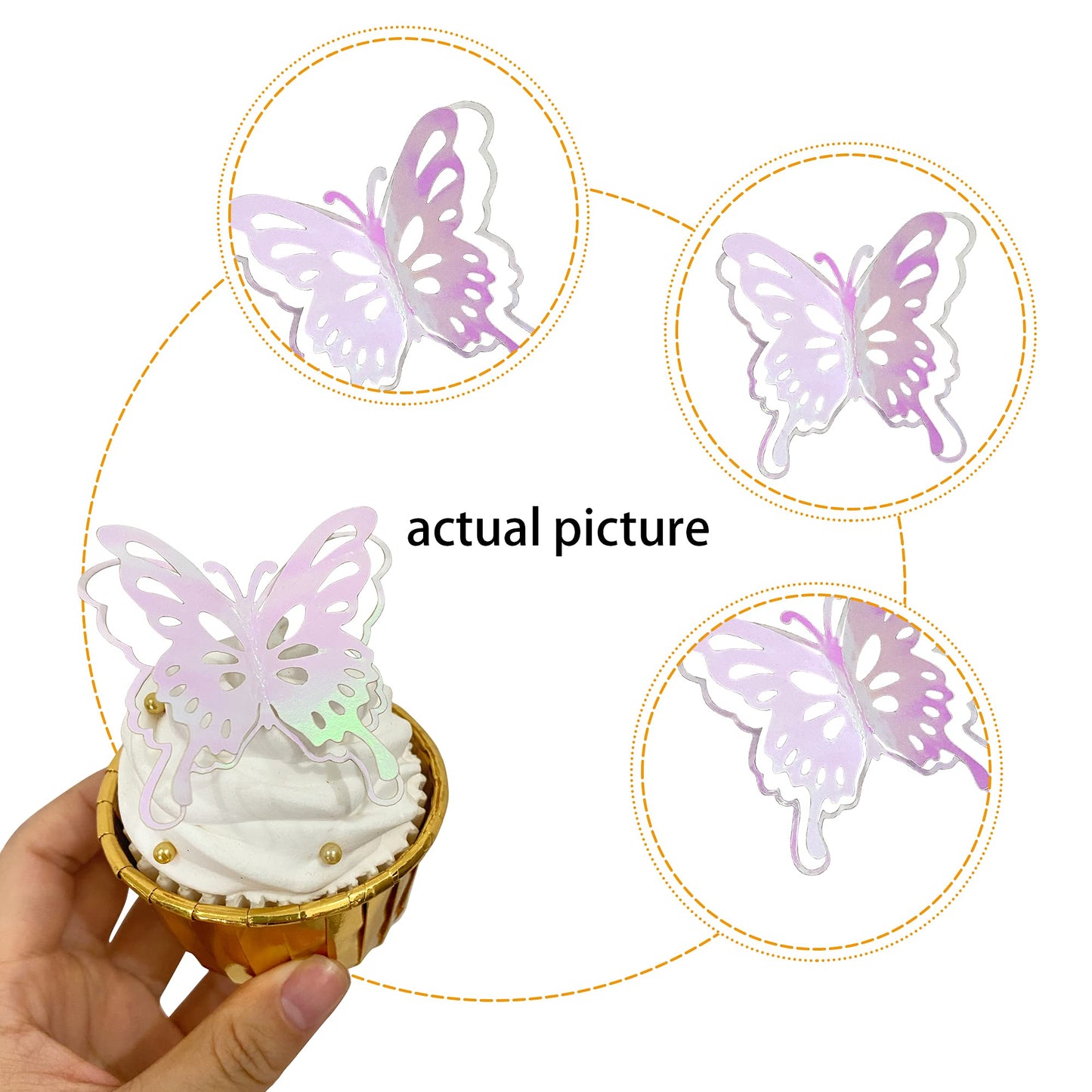 40 Pcs Mixed Size Pink Butterfly Cupcake Toppers Hollow Art 3D Butterfly Cupcake Decorations Baby Shower Wedding Anniversary Kid