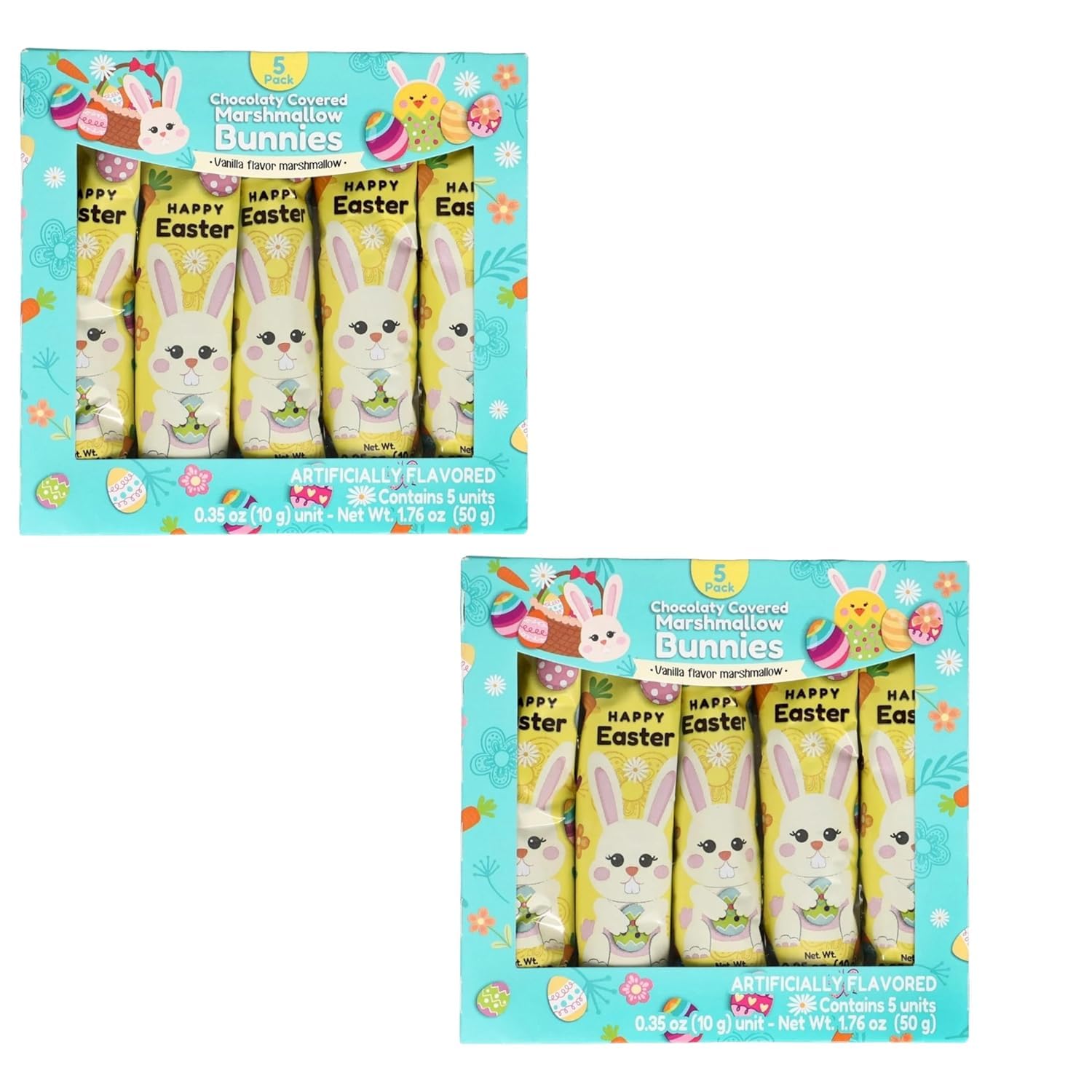 Easter Candy, Chocolate and Vanilla Marshmallow Bunnies with Chocolate Coating, 10 Pack