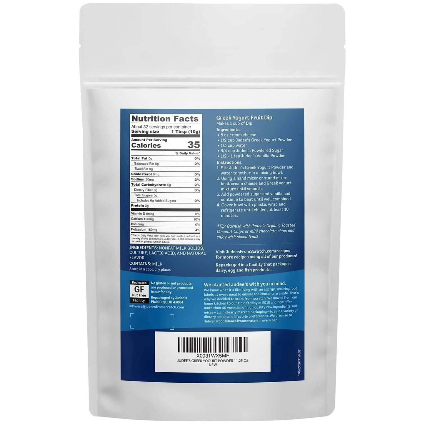 Judees Gluten Free Greek Yogurt Powder - Fat-Free, High-Protein - 11.25 Oz