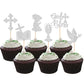 ZHUOWEISM 24 PCS Cupcake Toppers Glitter Dove Cross First Communion Decorations Small Silver