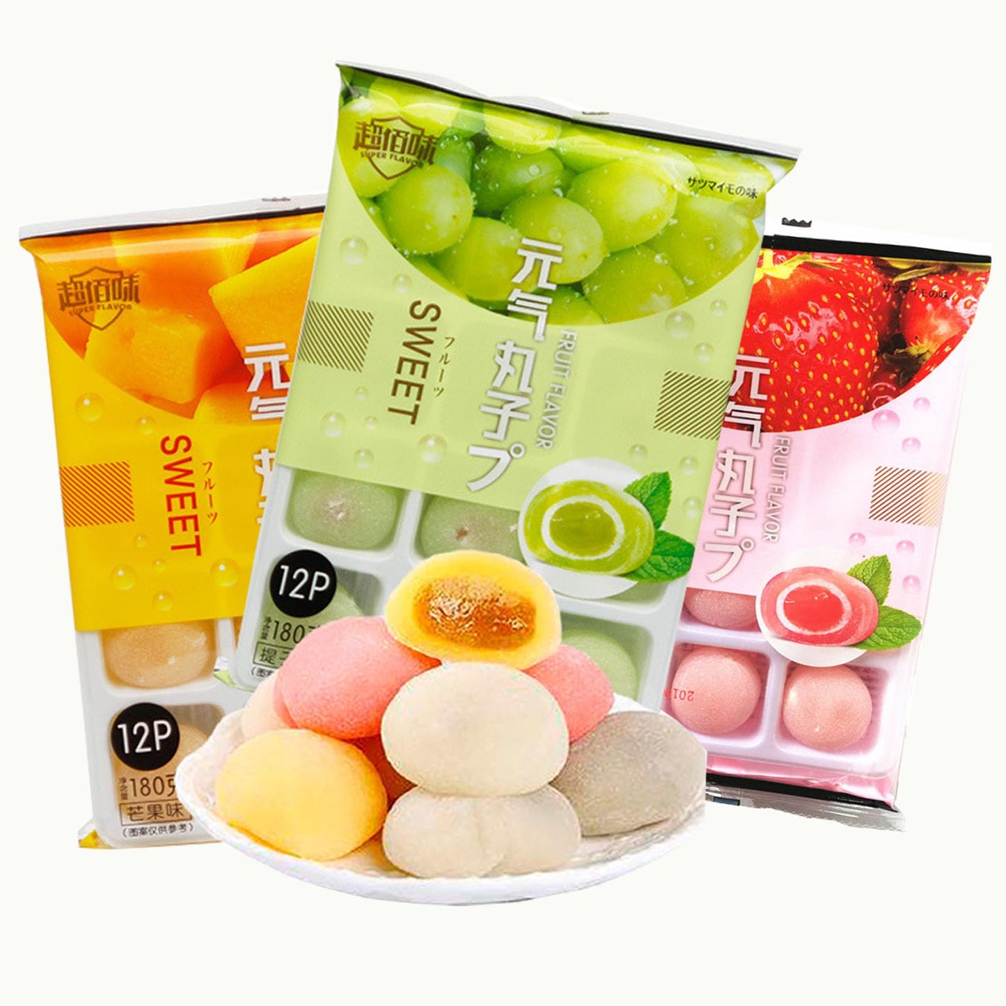 QIXINLIZYY Japanese mochi fruit rice cake Daifuku dessert 19.2 ounces (approximately 547.1 grams) -3 types of strawberry, mango,