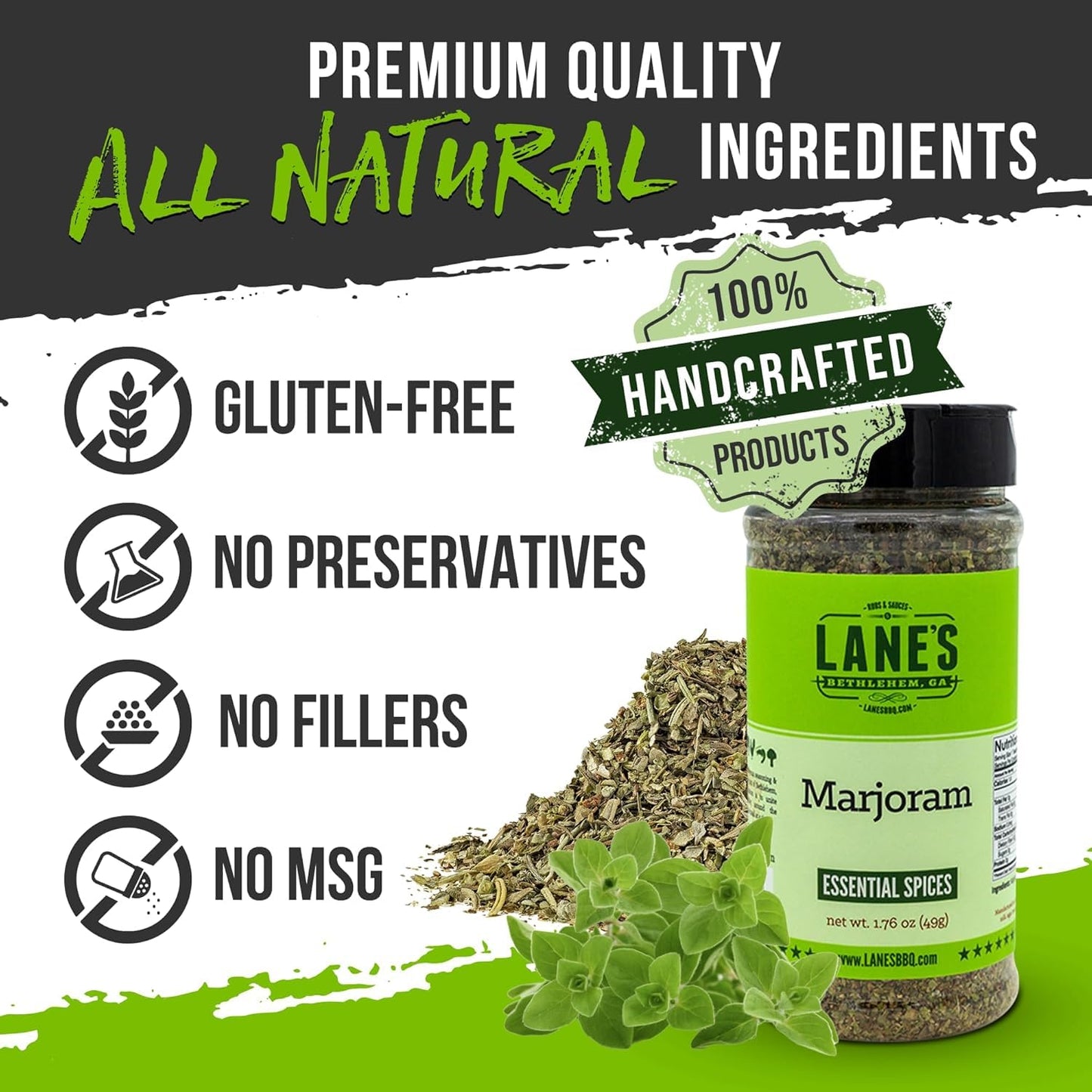 Lane'S Dried Marjoram Spice, All-Natural Marjoram Dried Leaves For Meats, Vegetables, And Sauces Marjorams Leaves, Made In Usa,