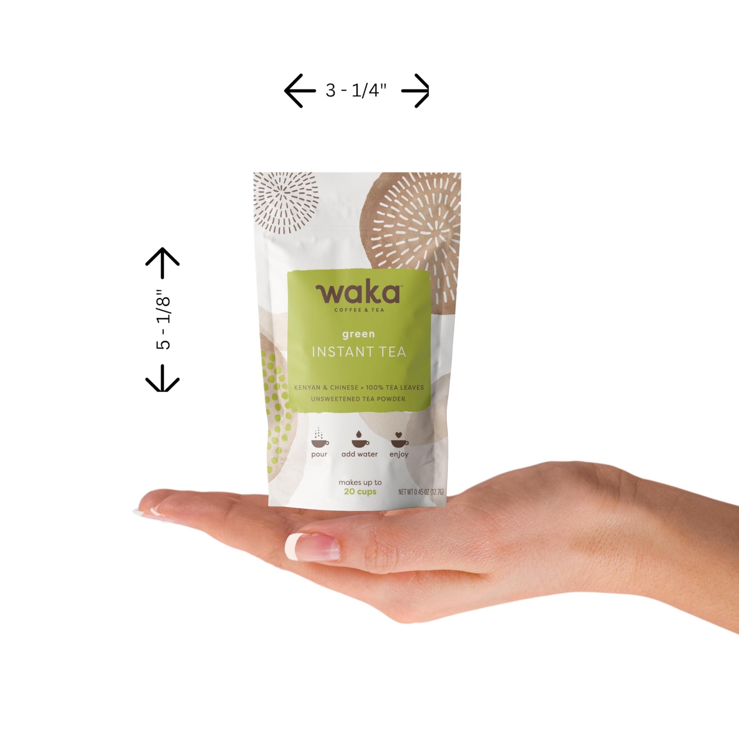 Waka Instant Tea Concentrated Green Tea Powder Sample Bundle - Unsweetened - 6 Packs of 0.45 oz Each