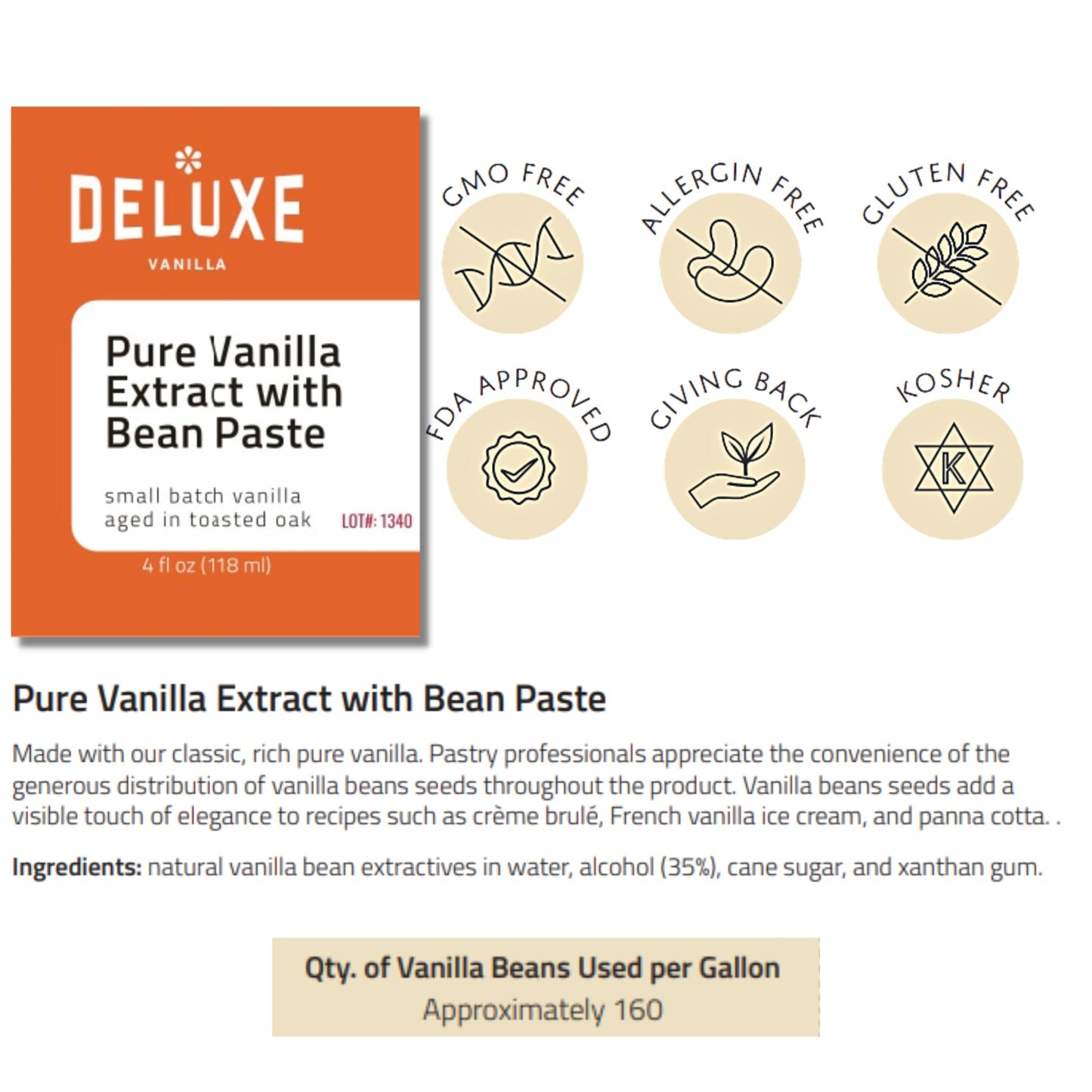 Vanilla Bean Paste For Baking (4Oz) Deluxe Vanilla, Made From Pure Vanilla Extract And Vanilla Bean Caviar. Small Batch Rich Cre