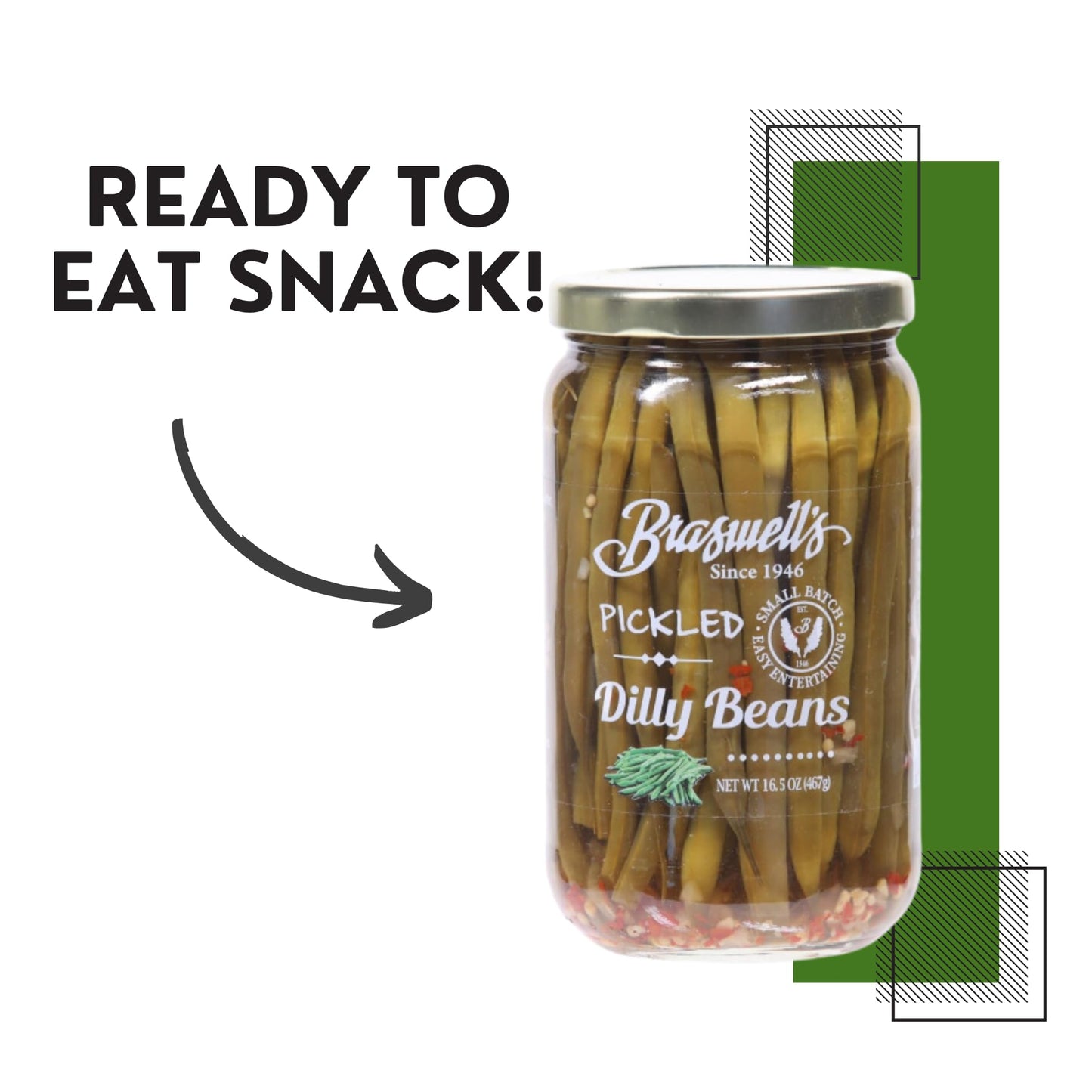 Braswells Pickled Dilly Beans - Crunchy, Flavorful Snack - 16 oz Jar
