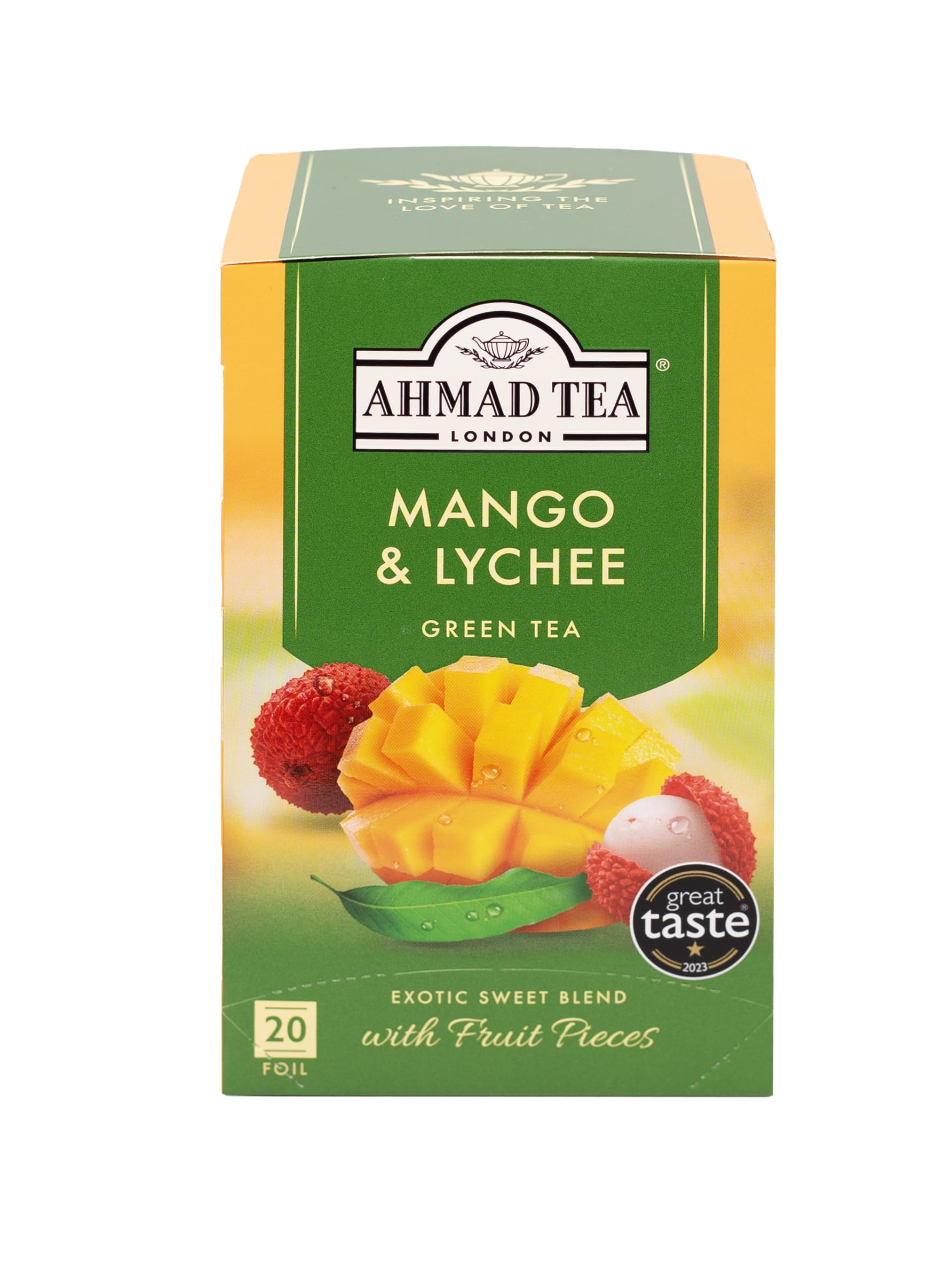 Ahmad Tea Green Tea, Mango & Lychee Teabags, 20 Ct (Pack Of 6) - Caffeinated & Sugar-Free