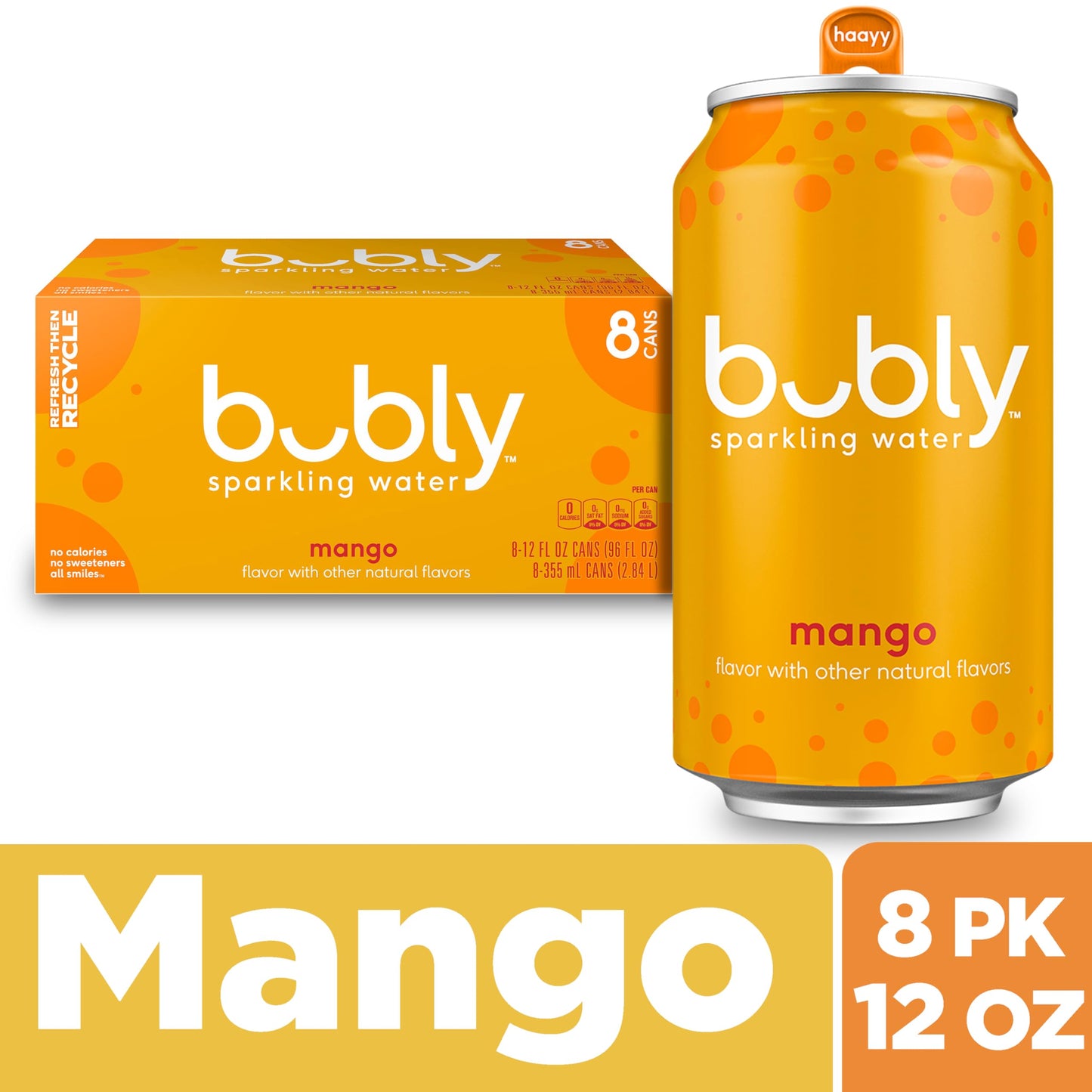bubly Sparkling Water, Mango, Zero Sugar & Zero Calories, Seltzer Water, 12 Fl Oz Cans (Pack of 8)