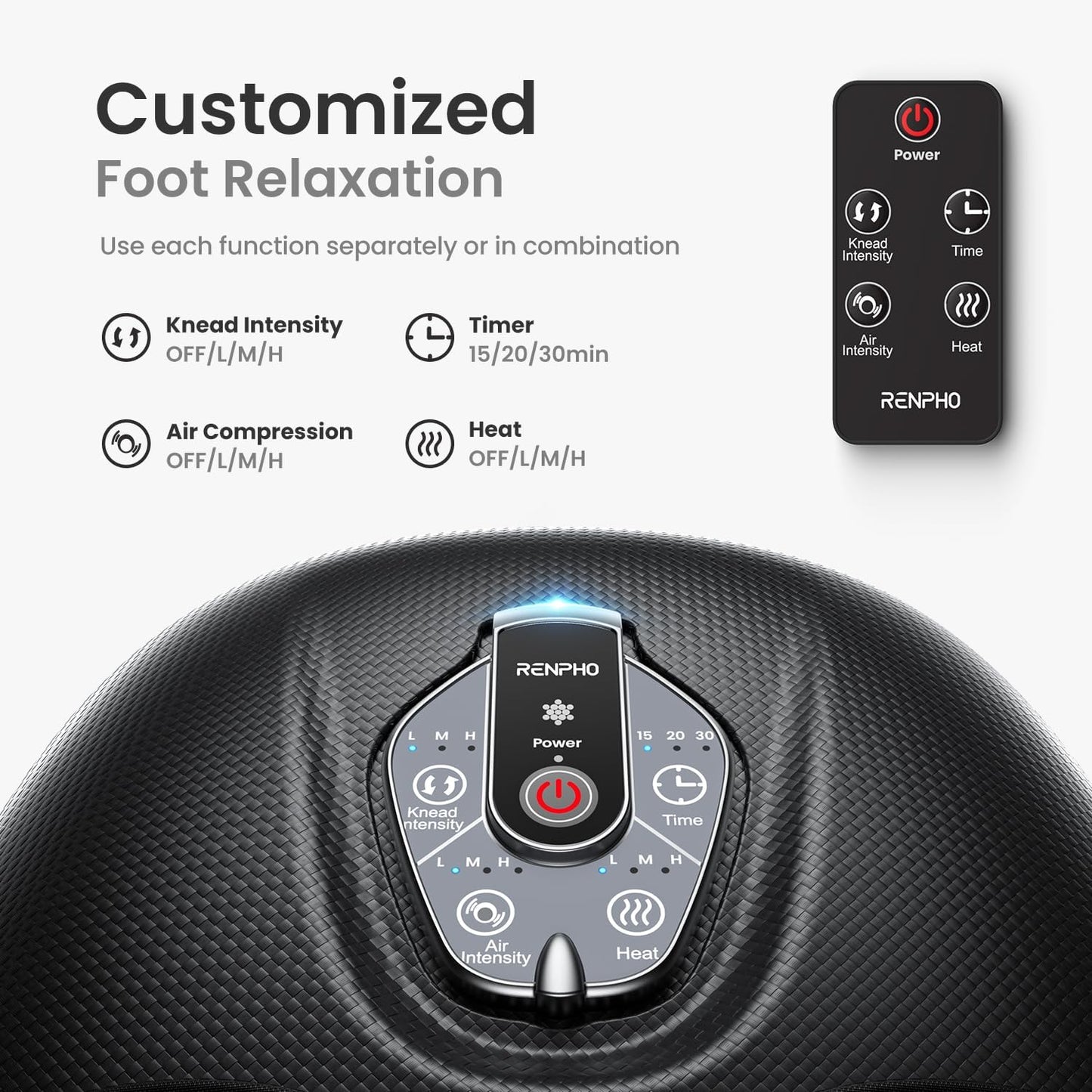 Renpho Foot Massager Machine With Air Compression & 3 Heating Levels, Heated Shiatsu Foot Massager With Wireless Remote Control,