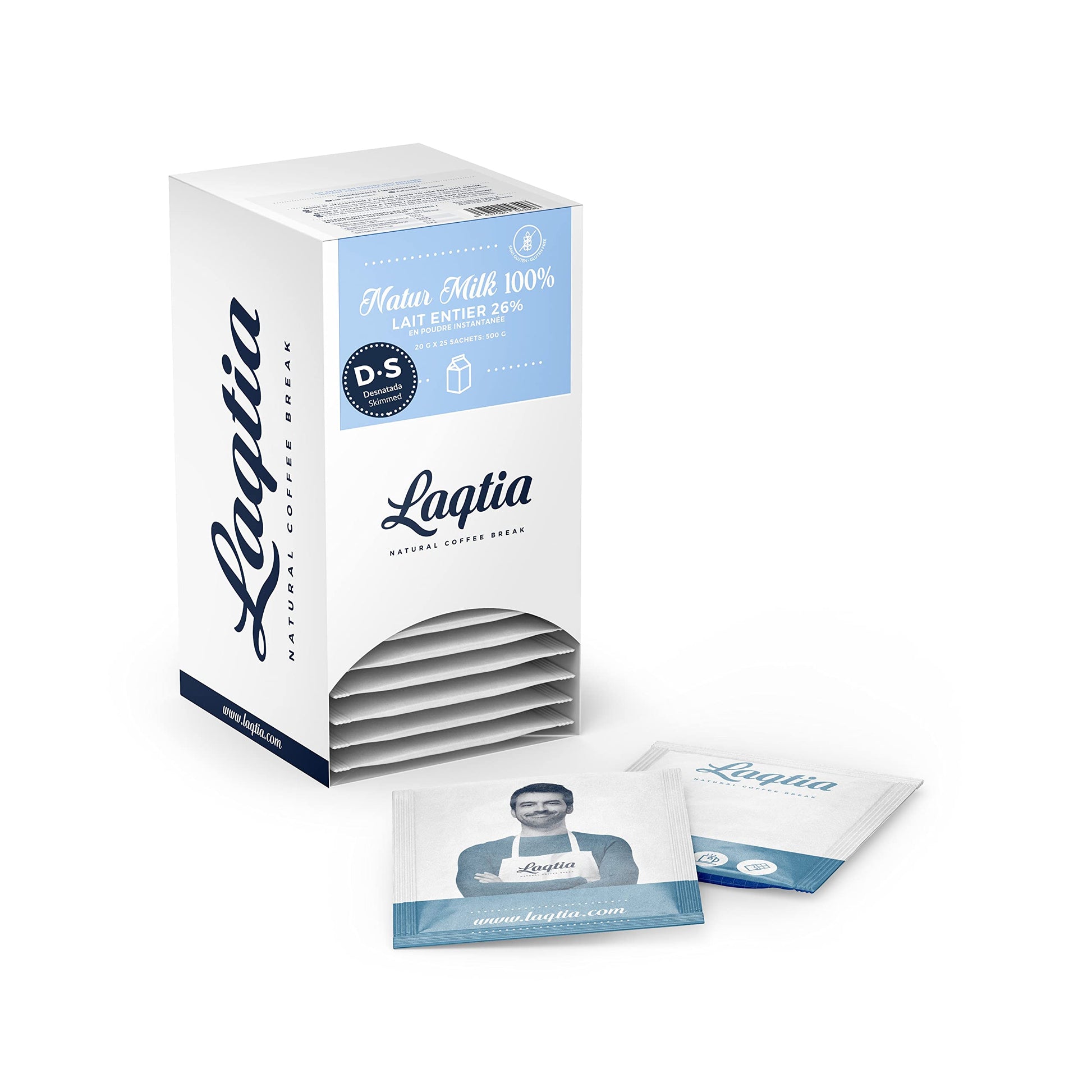 Instant Skim Milk Powder / Non-Fat Milk Powder Packets By Laqtia, 18 Count Box, Makes An 8Oz Glass Of Milk, Non Gmo, Free Of Bst
