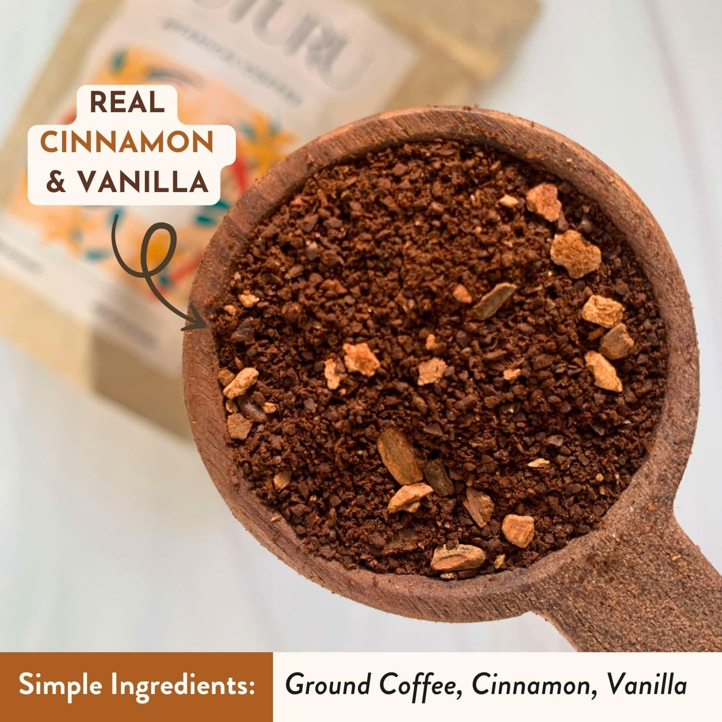 TUTURU Botanical Coffee Organic Cinnamon Vanilla Ground Coffee - Medium Roast, Low Acid - 8 oz, 22 Servings