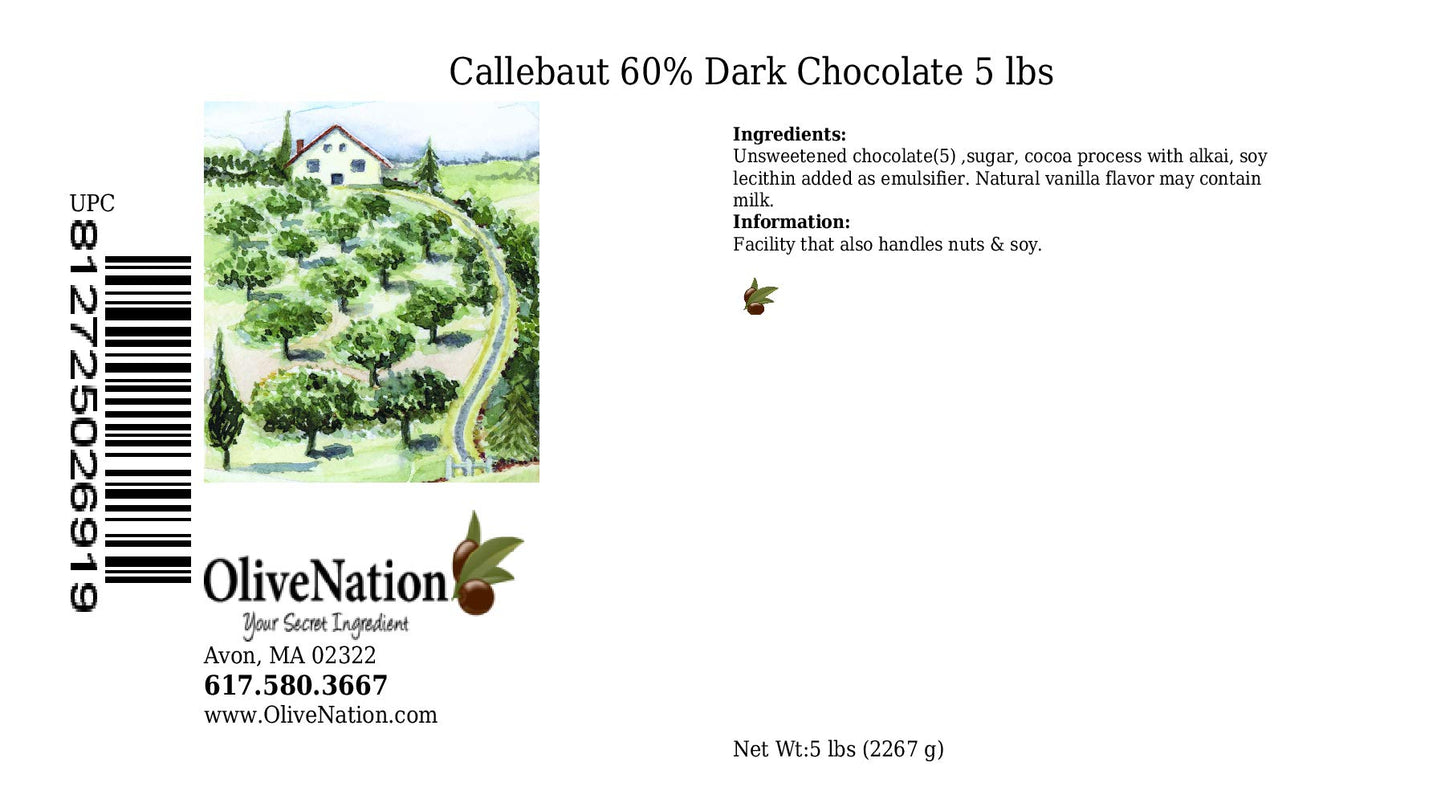 Callebaut 60.3% Dark Bitter Sweet Chocolate Callets From Olivenation - 5 Pounds