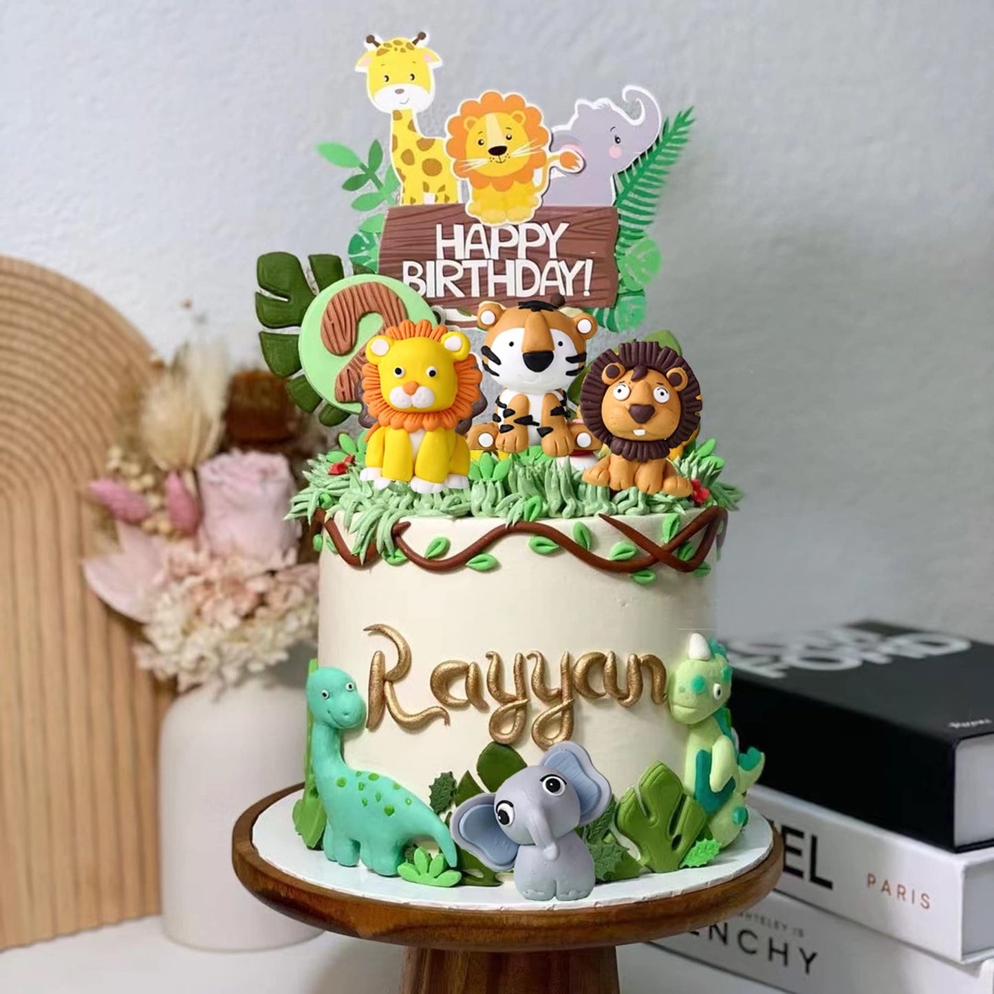 16 Pcs Safari Cake Topper Elephant Birthday Cake Toppers Jungle Animals Cakes Toppers 1St Birthday Decorations Woodland Animal T