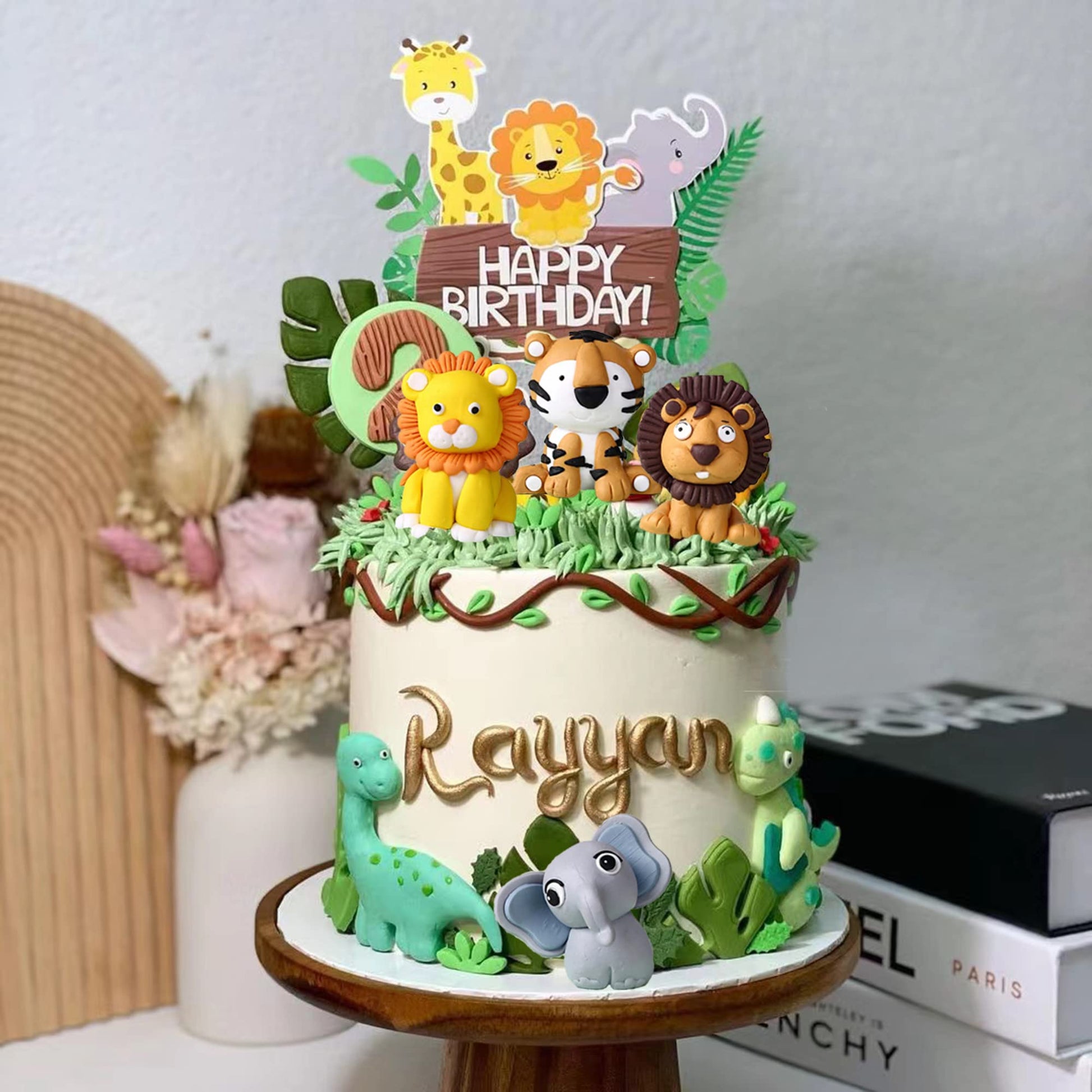 16 Pcs Safari Cake Topper Elephant Birthday Cake Toppers Jungle Animals Cakes Toppers 1St Birthday Decorations Woodland Animal T
