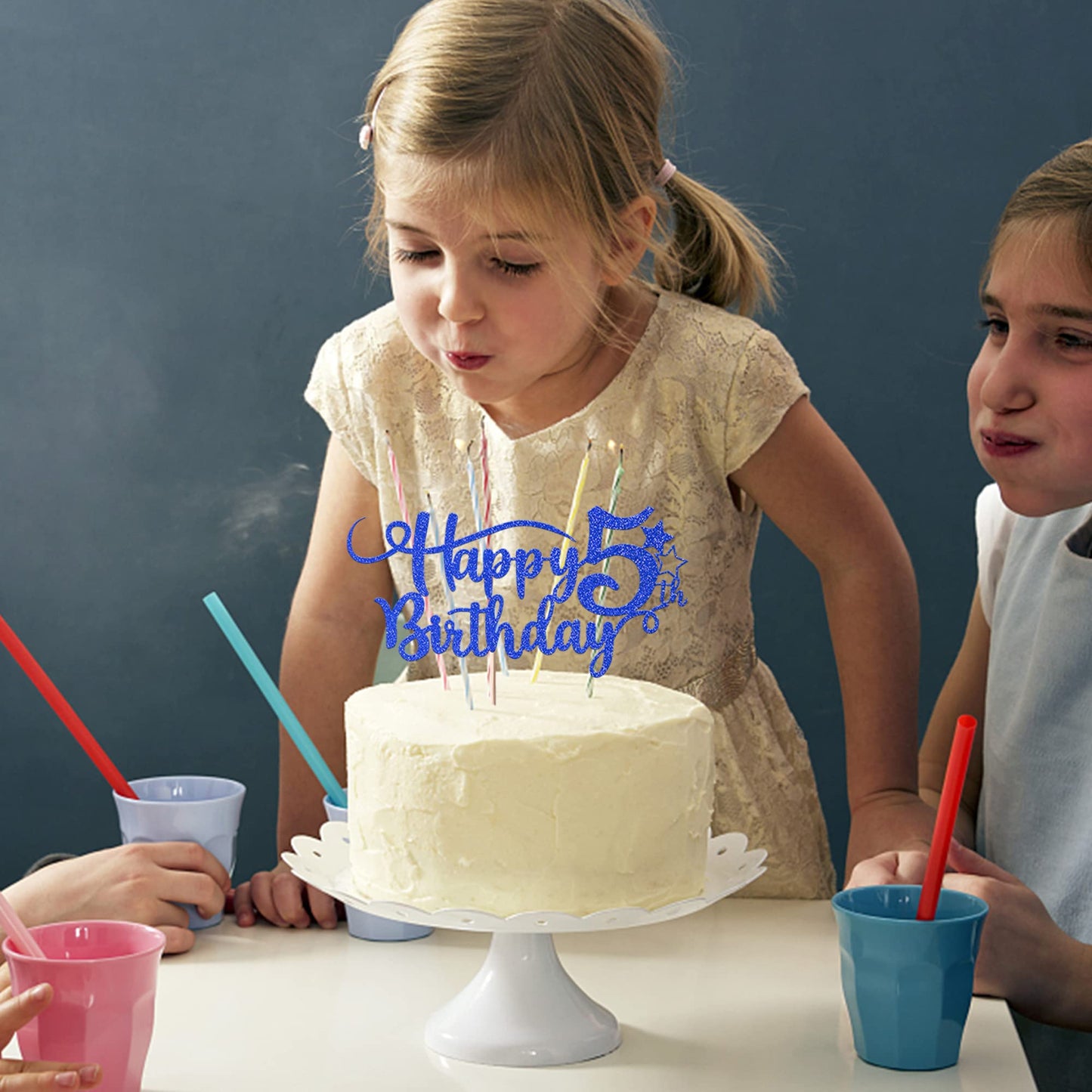 Rssta i Birthday Cake Topper - Glitter Number 5, Deep Blue, Paper, 5th Birthday Decoration, Model XM223-deep blue 5th