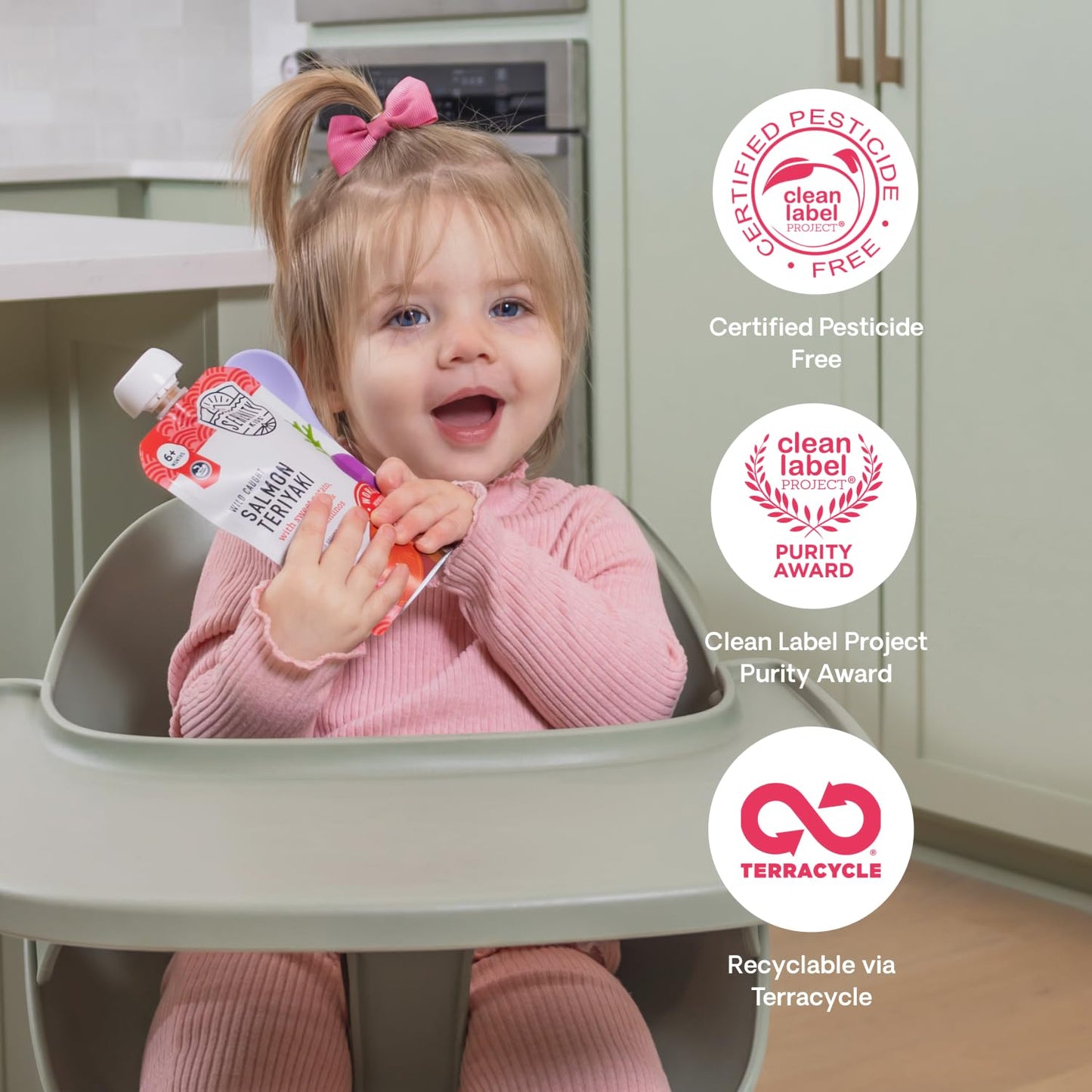 Serenity Kids + Months Baby Food Puree - Salmon Teriyaki Pouch, 3.5 Oz, Pack Of 6-5G Protein Dv Wild-Caught Salmon Snacks - Nutrient-Packed Organic Baby Food Pouches - No Sugar Added Toddler Snack