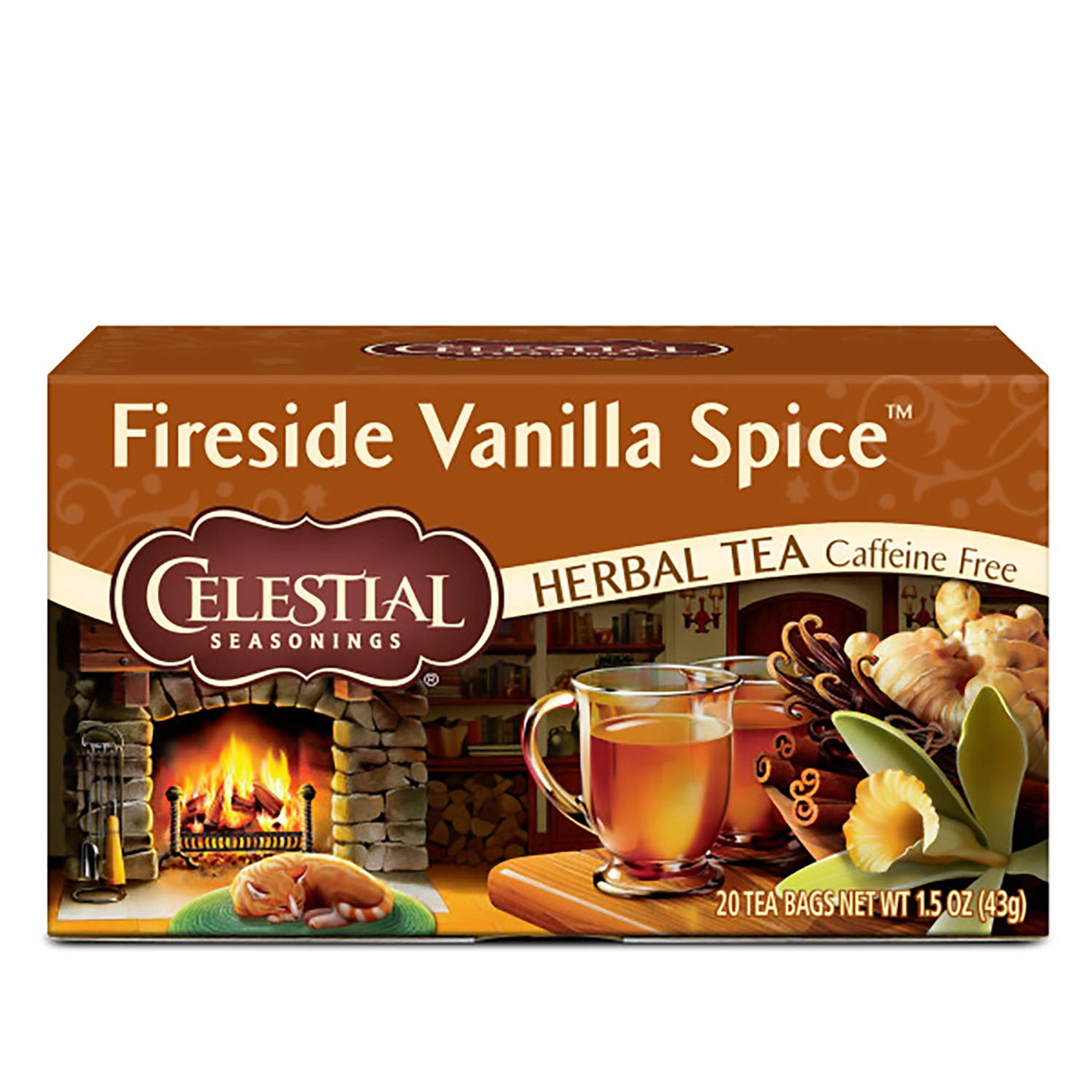 Celestial Seasonings Herbal Tea, Fireside Vanilla Spice, Caffeine Free, 20 Count (Pack of 6)
