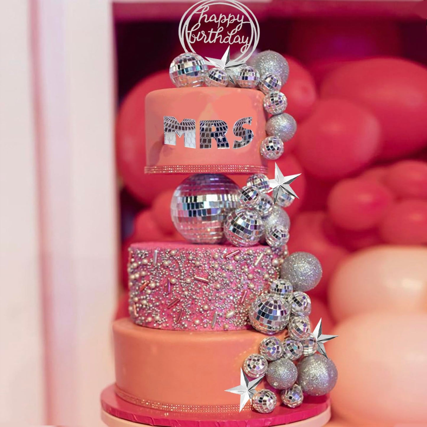 37Pcs Disco Ball Cake Toppers Silver Disco Balls Cake Decorations With Mirror Balls Happy Birthday Cake Topper Star Cake Toppers