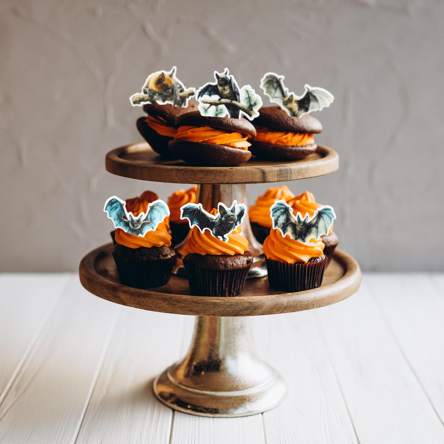 Gyufise 60Pcs Edible Halloween Bat Cupcake Toppers - Wafer Paper Picks For Baby Shower, Kids Theme Birthday Party Cake Decorations Supplies Multi