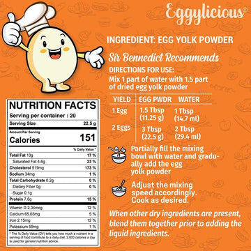 Eggylicious - Pack Of 4 - Egg Yolk Powder, Dried Natural Protein Powder, Made From Fresh Eggs, Pasteurized,Smoothies, Non-Gmo, N