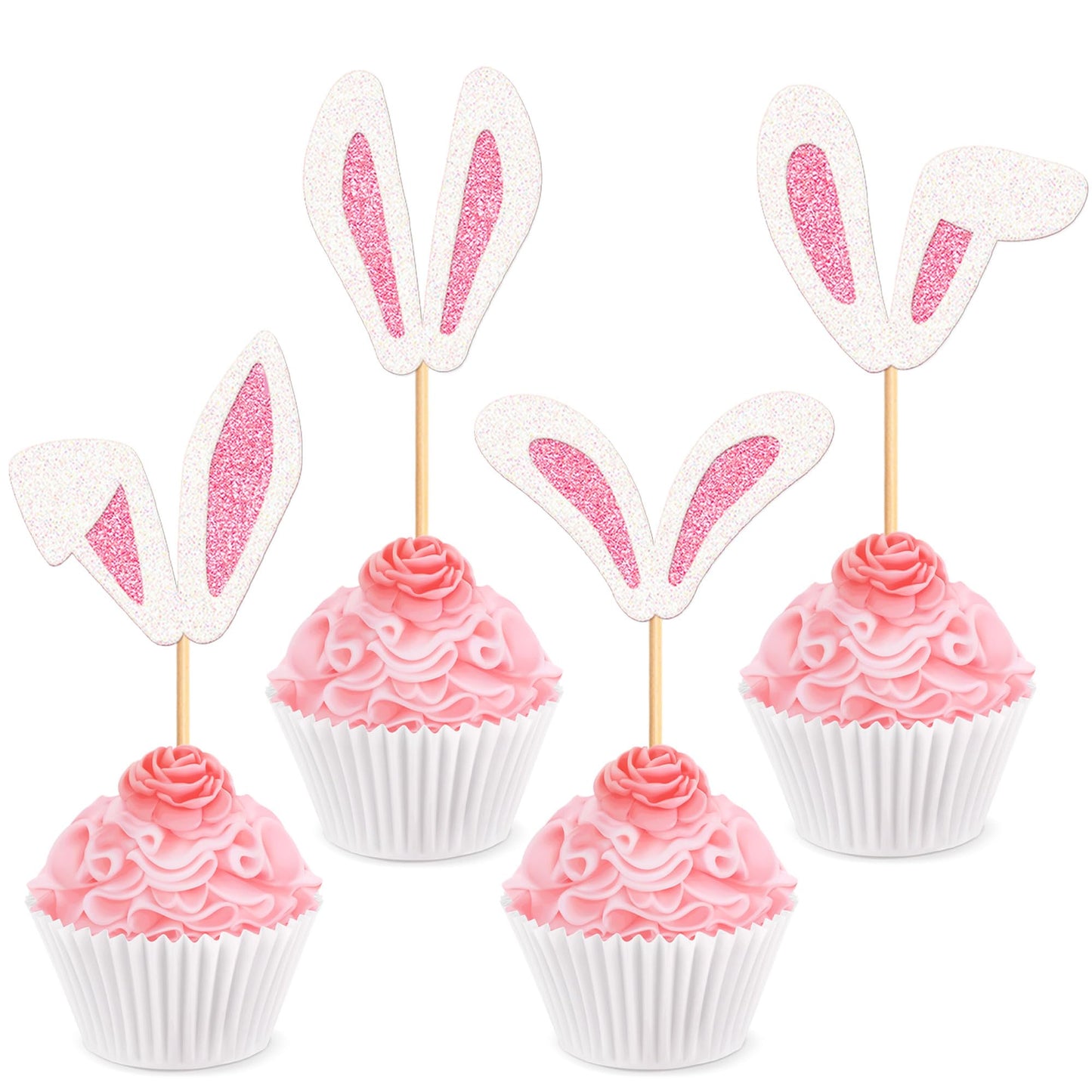 Cyodoos 24 Pack Easter Bunny Ear Cupcake Toppers  Rabbit Ears Cupcake Picks  Easter Day Cake Toppers For Easter Theme Spring Birthday Spring Easter Party Cake Decorations
