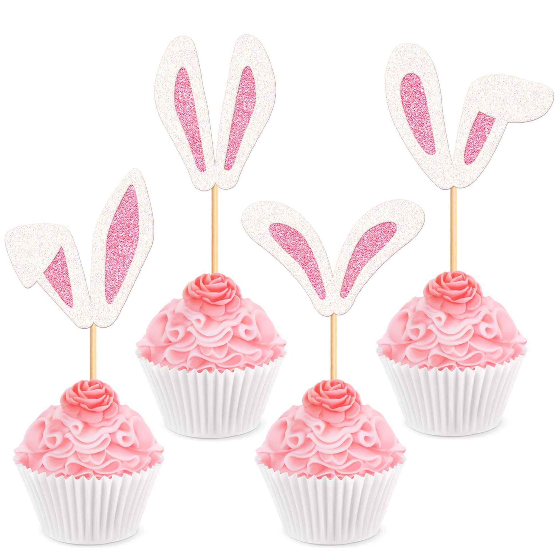 Cyodoos 24 Pack Easter Bunny Ear Cupcake Toppers  Rabbit Ears Cupcake Picks  Easter Day Cake Toppers For Easter Theme Spring Birthday Spring Easter Party Cake Decorations