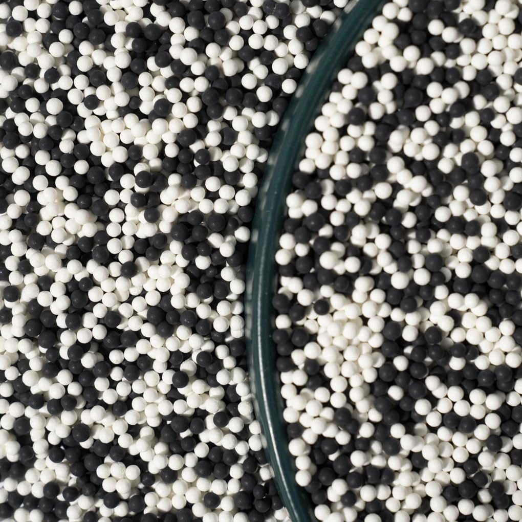 NIPEOR Edible Pearl Sprinkles for Cake Decorations, 130g, 2mm Matte White and Black Sugar Pearls for Baking and Cupcakes